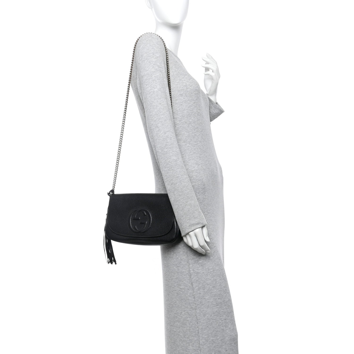 Pebbled Calfskin Medium Soho Flap Crossbody Black
