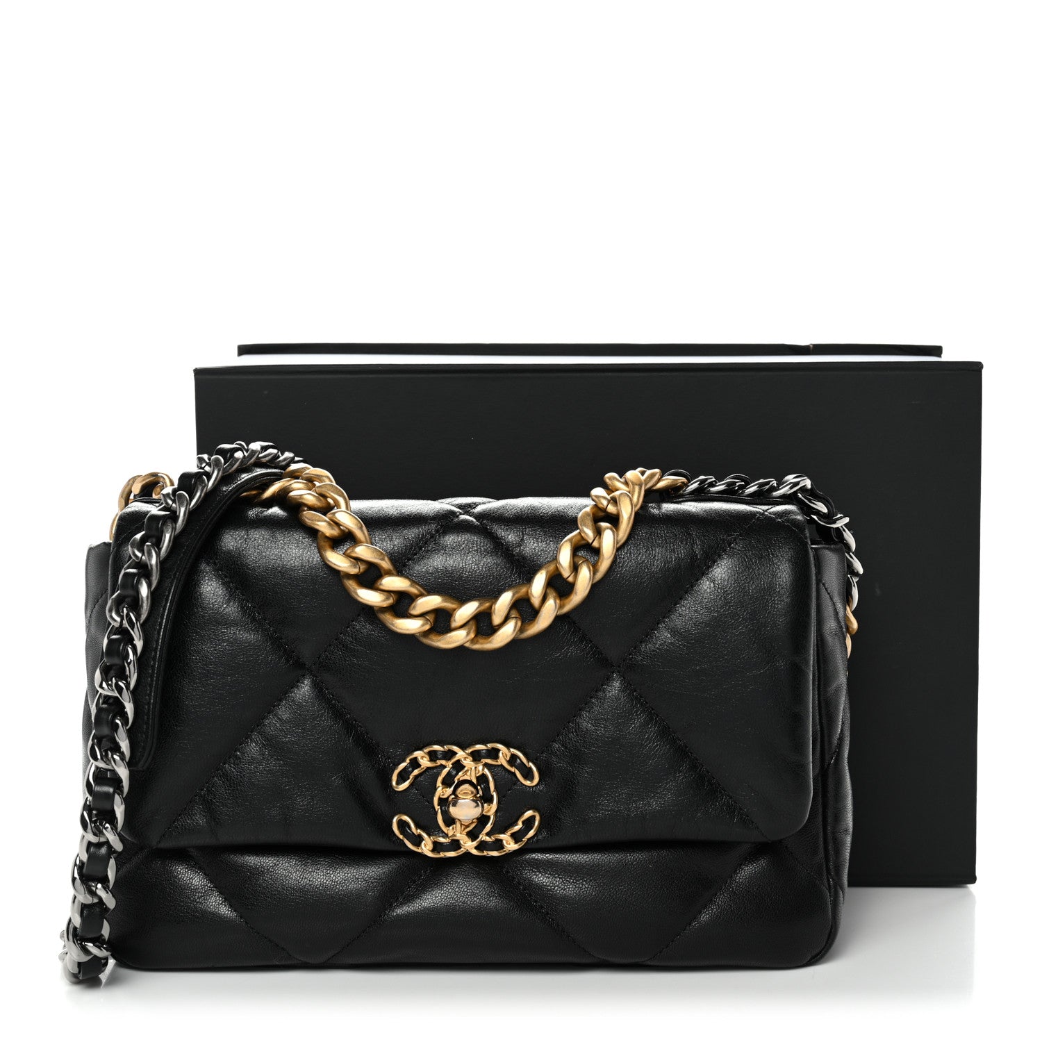 Shiny Goatskin Quilted Medium Chanel 19 Flap Black