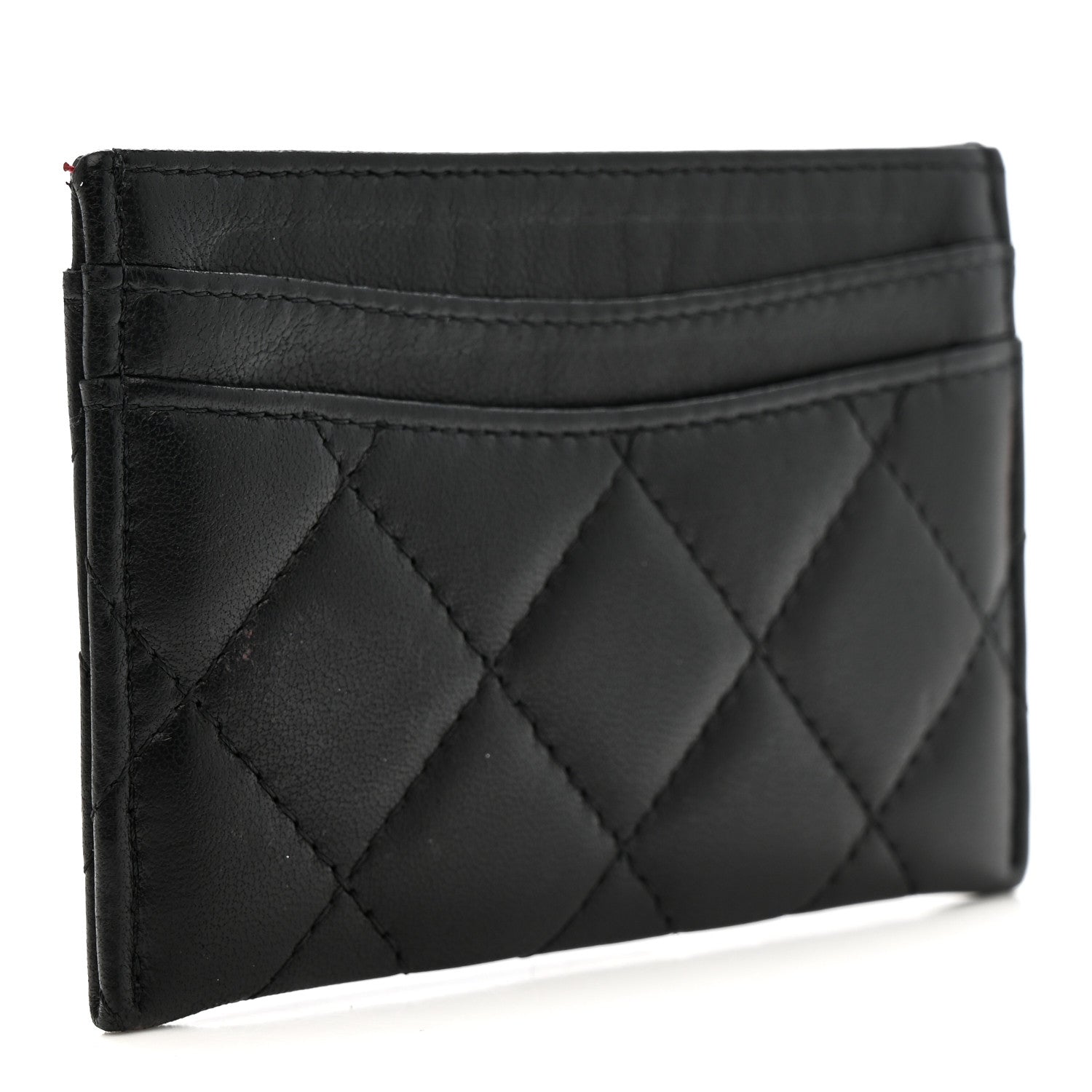 Lambskin Quilted Card Holder Black