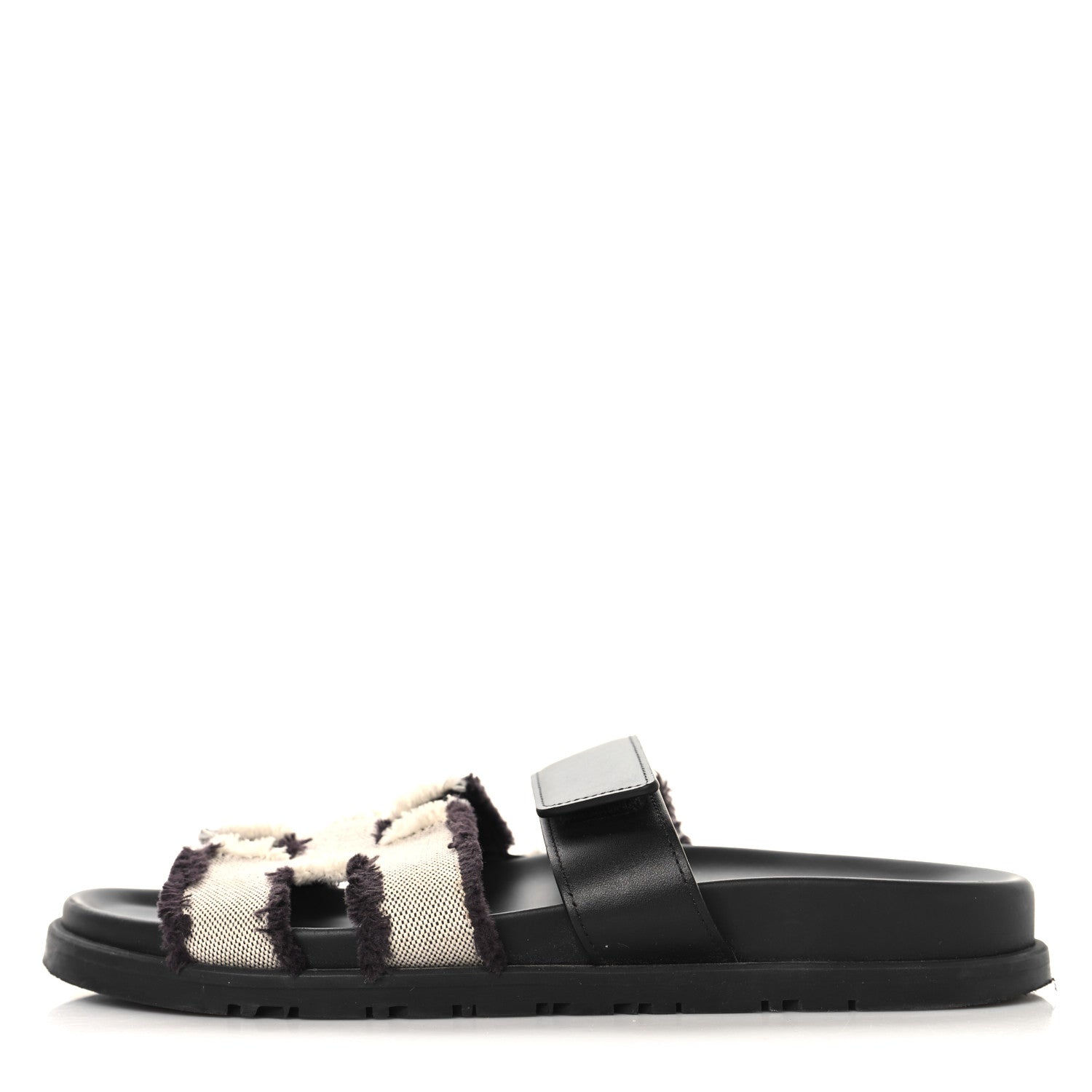 Techno Fringed H Canvas Caflskin Womens Chypre Sandals 38 Prunoir Black