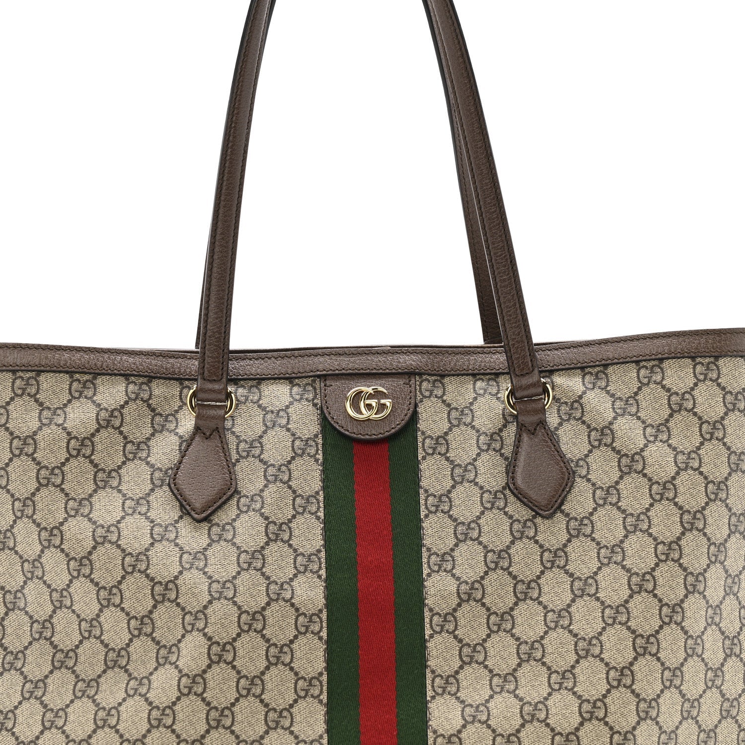 GG Supreme Monogram Textured Calfskin Web Medium Ophidia Shopping Tote Beige Ebony New Acero