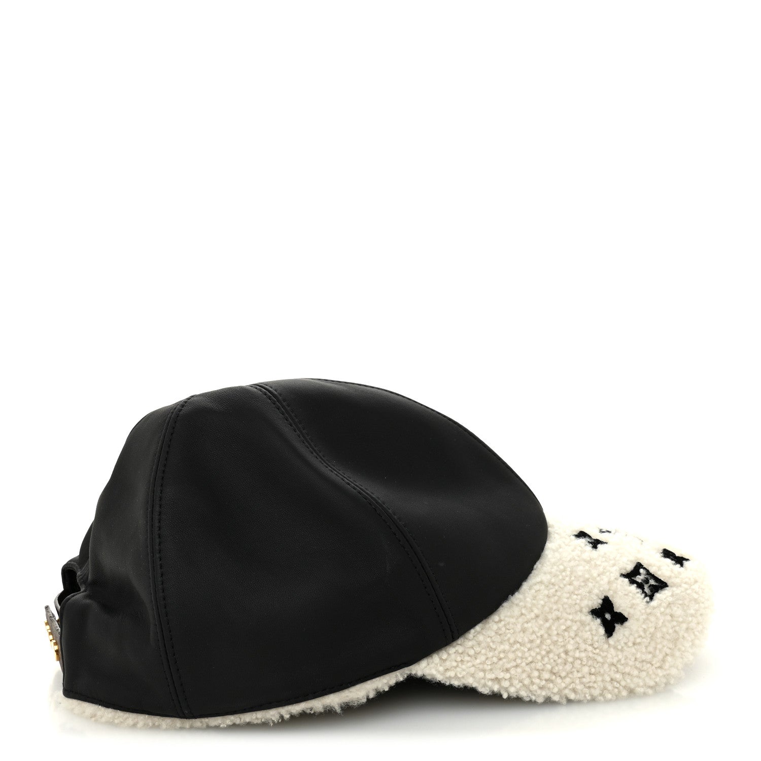 Calfskin Shearling Monogram Cap L Black