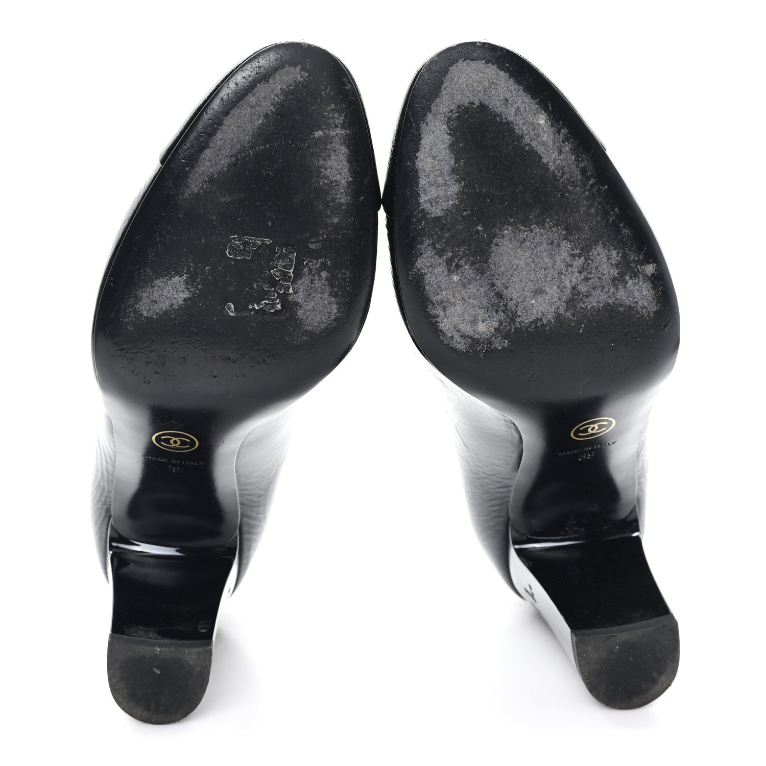 Crumpled Goatskin Patent Calfskin Crystal Cap Toe Logo Pumps 39 Black