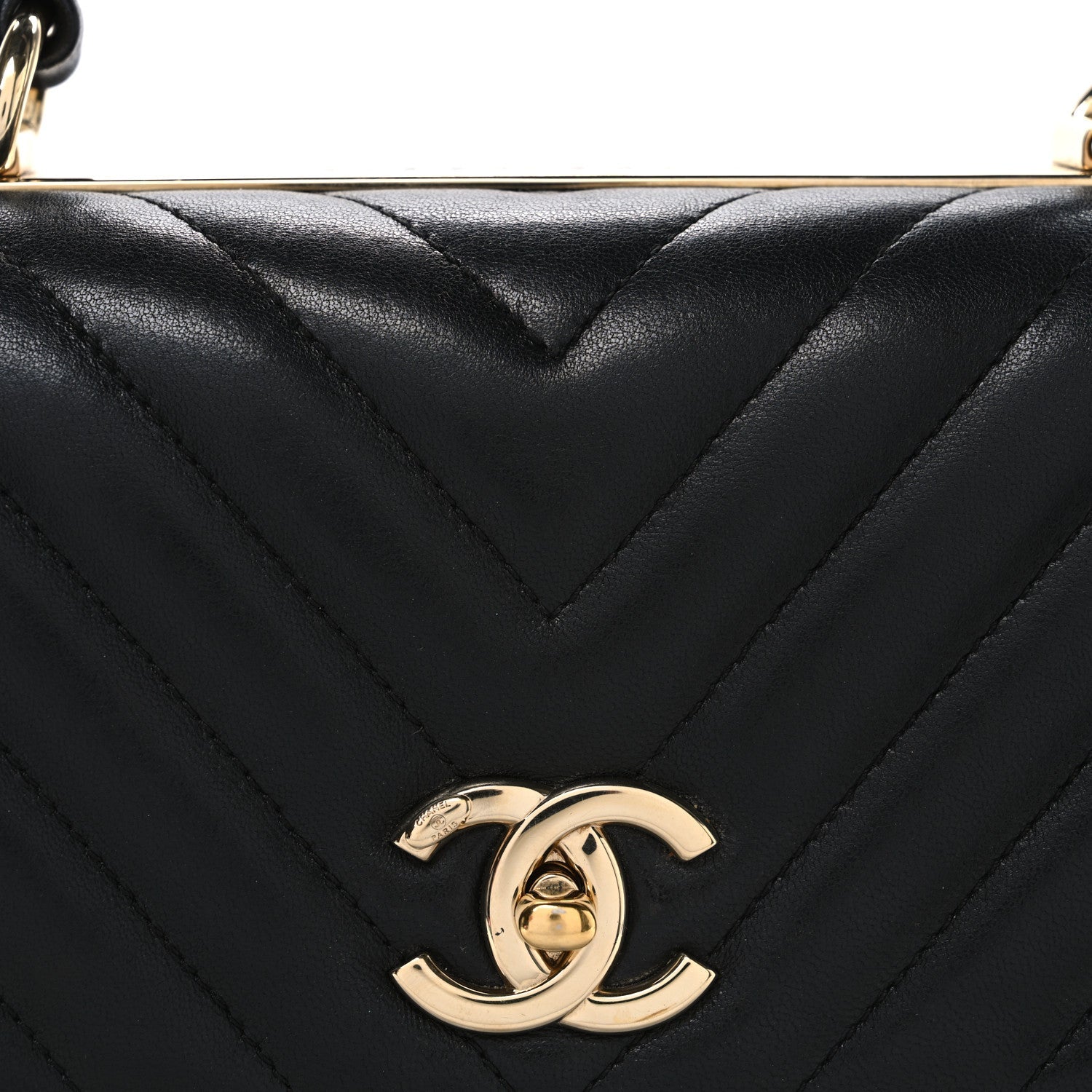 Lambskin Chevron Quilted Medium Trendy CC Dual Handle Flap Bag Black