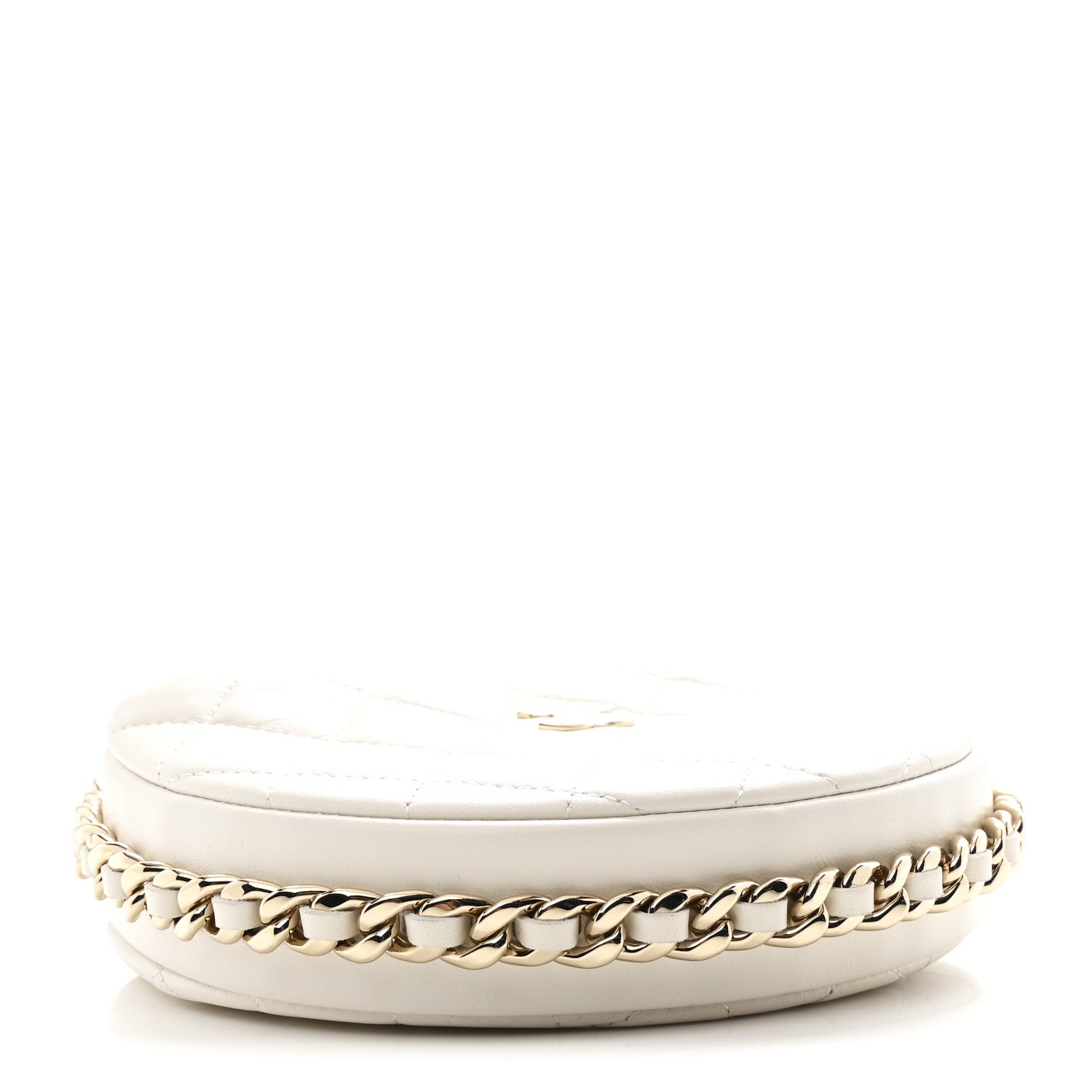 Lambskin Quilted Chain Around Pouch Hobo White