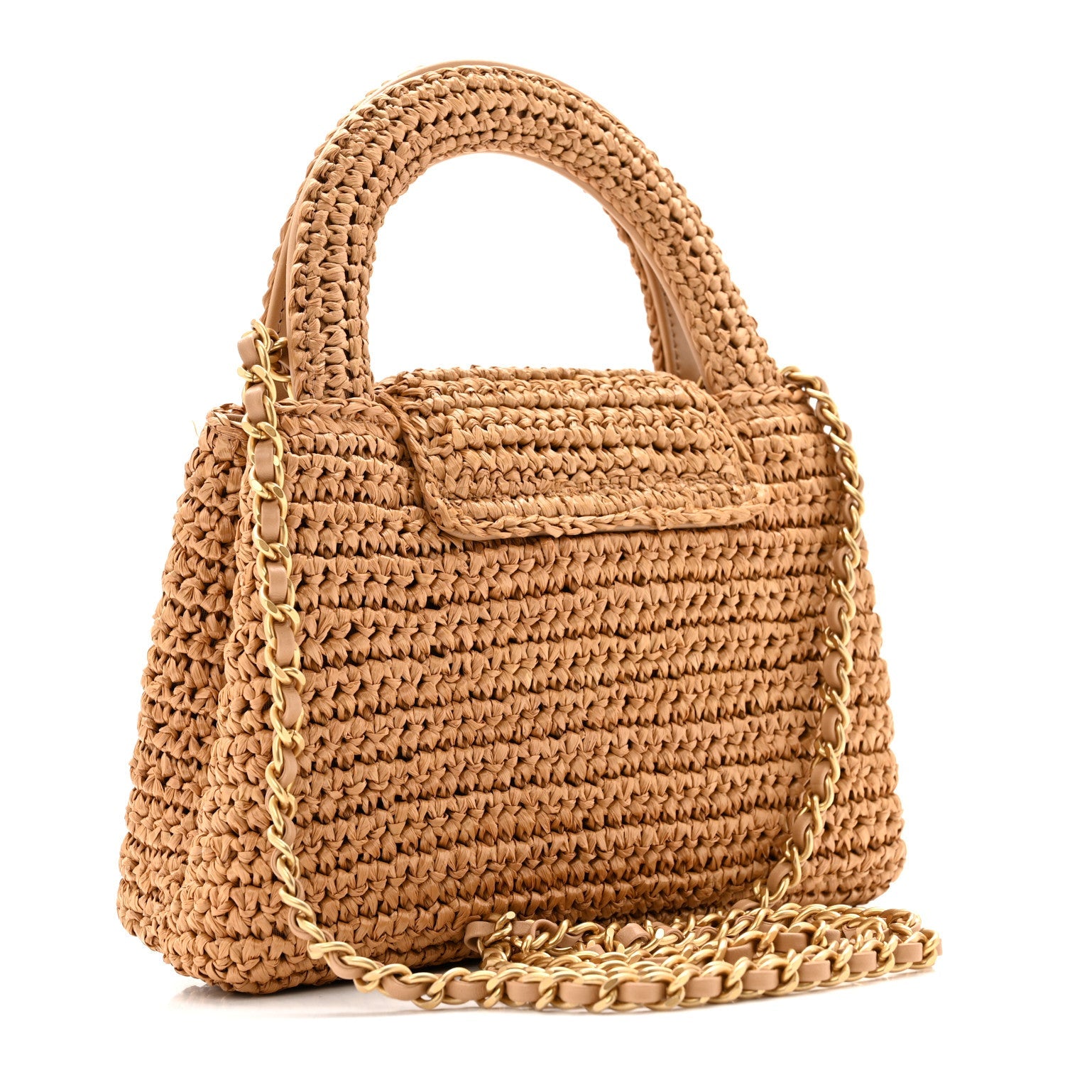 Braided Raffia Nano Kelly Flap Bag Dark Beige