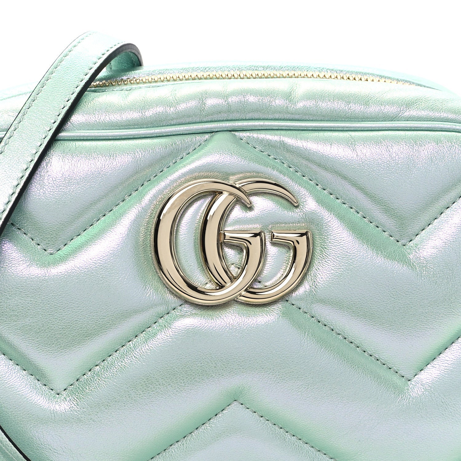 Iridescent Nappa Chevron Matelasse Small GG Marmont Chain Shoulder Bag Iridescent Salvy Green