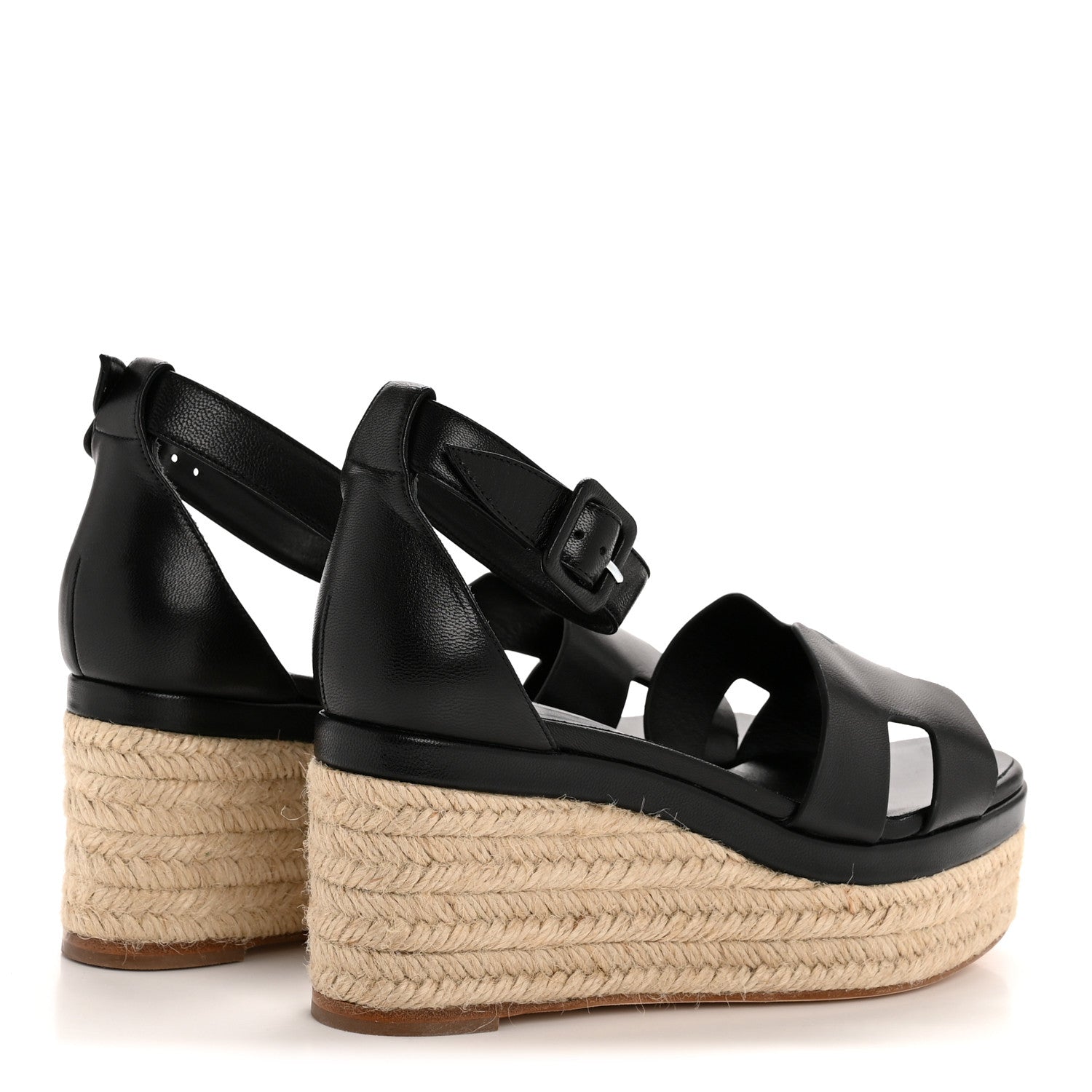 Goatskin Elda Espadrille Wedge Sandals 38 Black