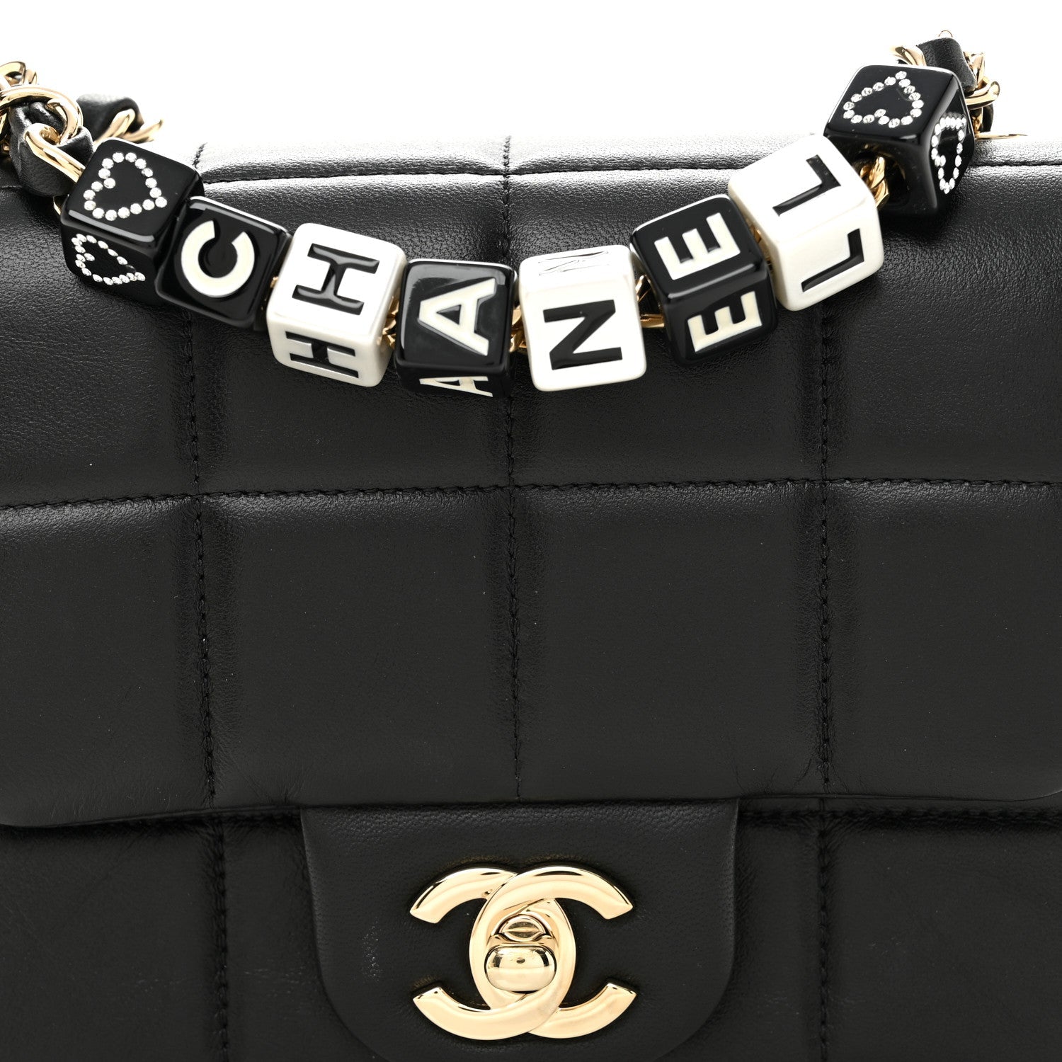 Lambskin Resin Crystal Square Quilted Mini Monacoco Flap Black
