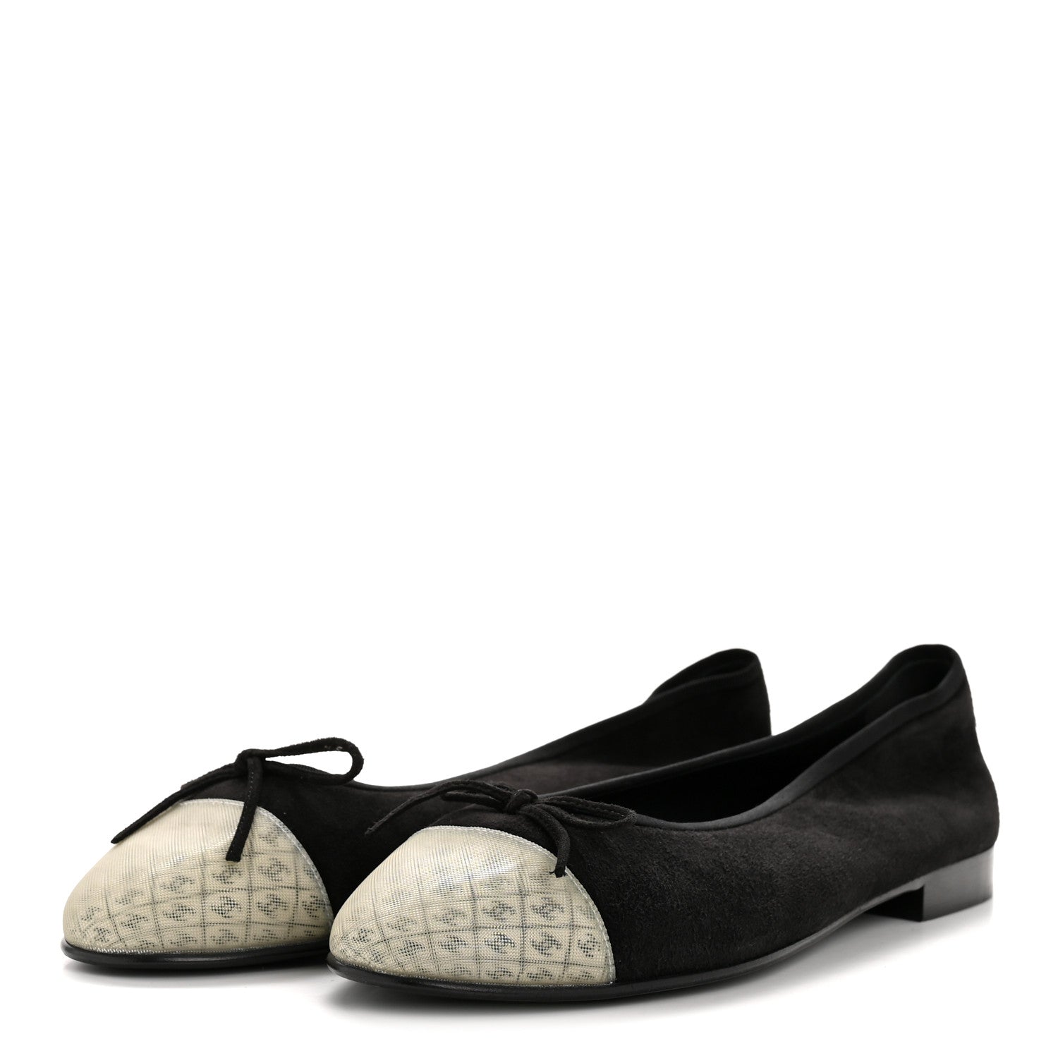 Kid Suede Hologram Cap Toe CC Ballerina Flats 40 Black White