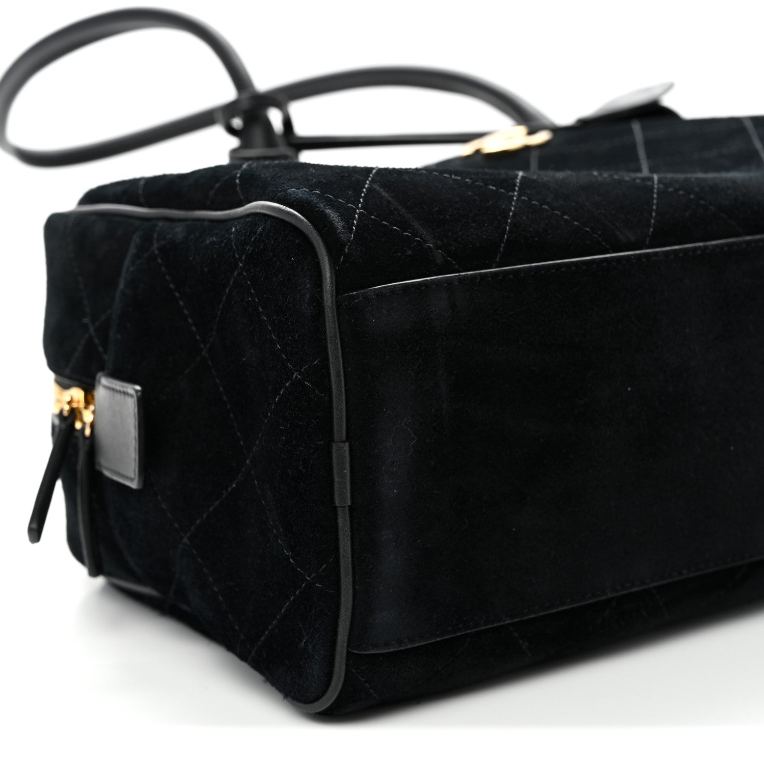 Suede Calfskin Large Perfect Bowling Bag Black