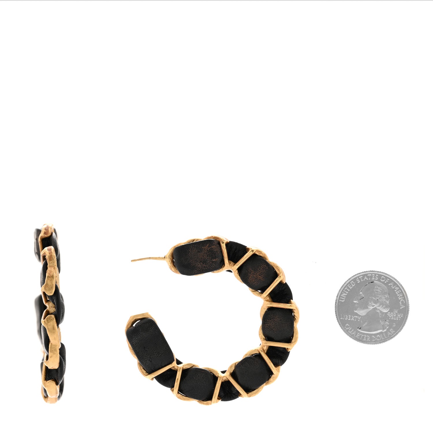 Lambskin CC Chain Hoop Earrings Gold Black