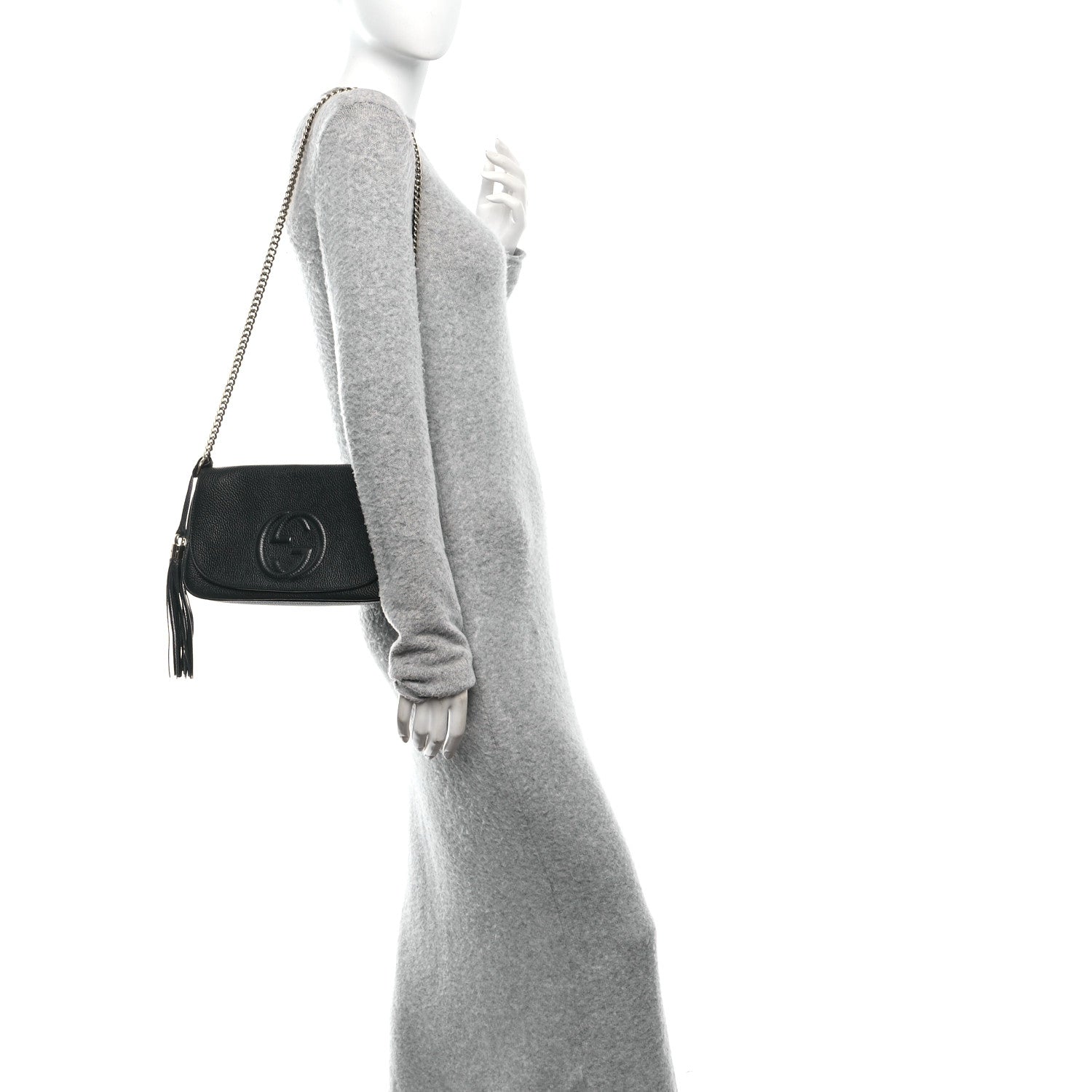 Pebbled Calfskin Medium Soho Flap Crossbody Black