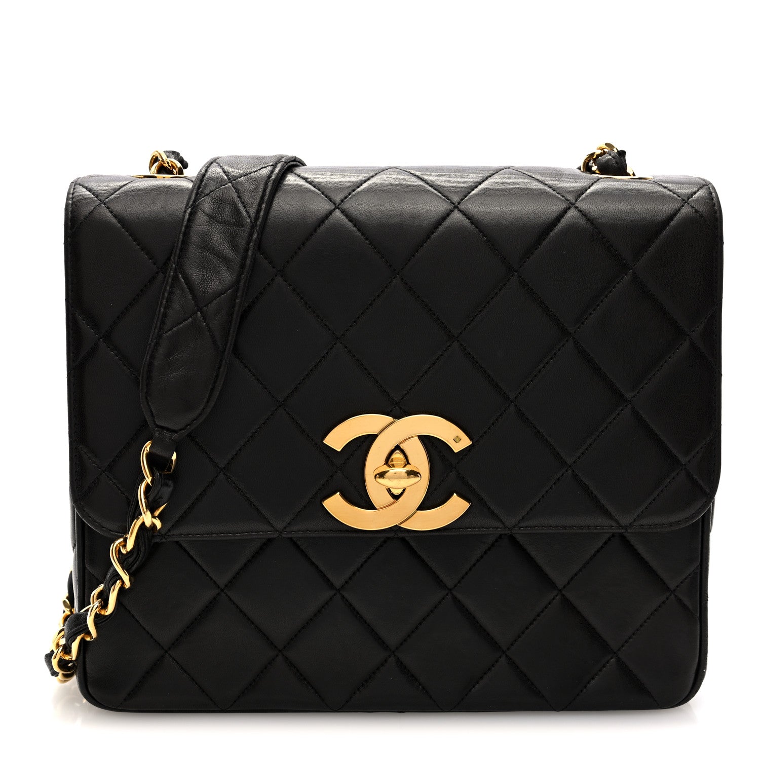 Lambskin Quilted Single Flap Shoulder Bag Black