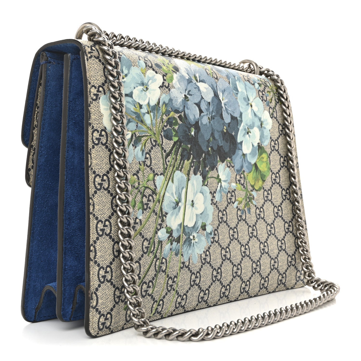 GG Supreme Monogram Blooms Medium Dionysus Shoulder Bag Beige Navy Vintage Blue
