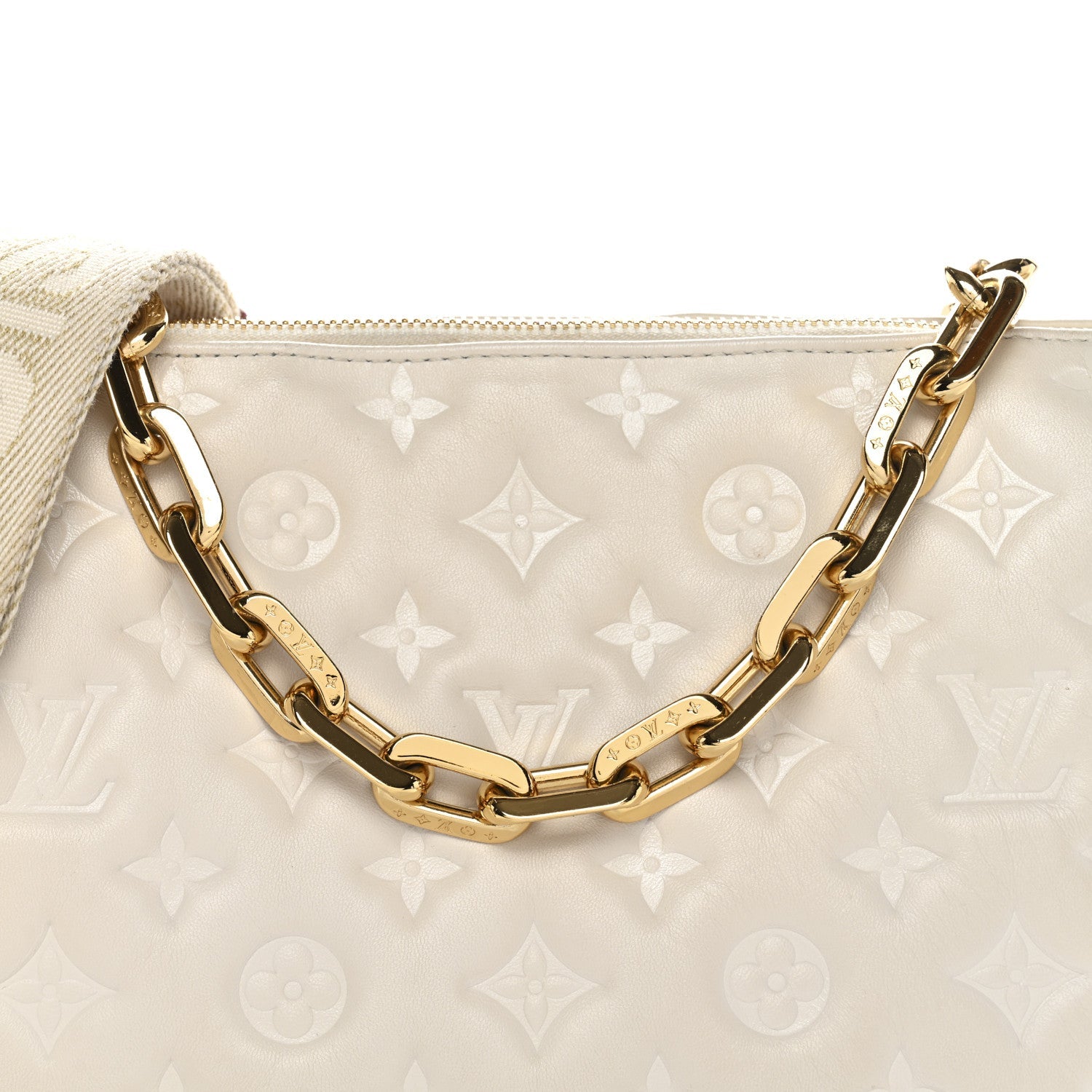 Lambskin Embossed Monogram Coussin PM Beige Cream