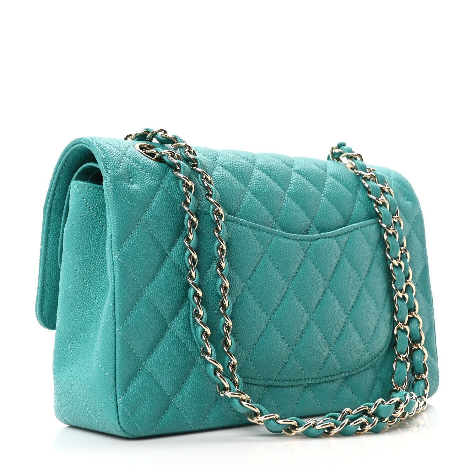 Caviar Quilted Medium Double Flap Turquoise