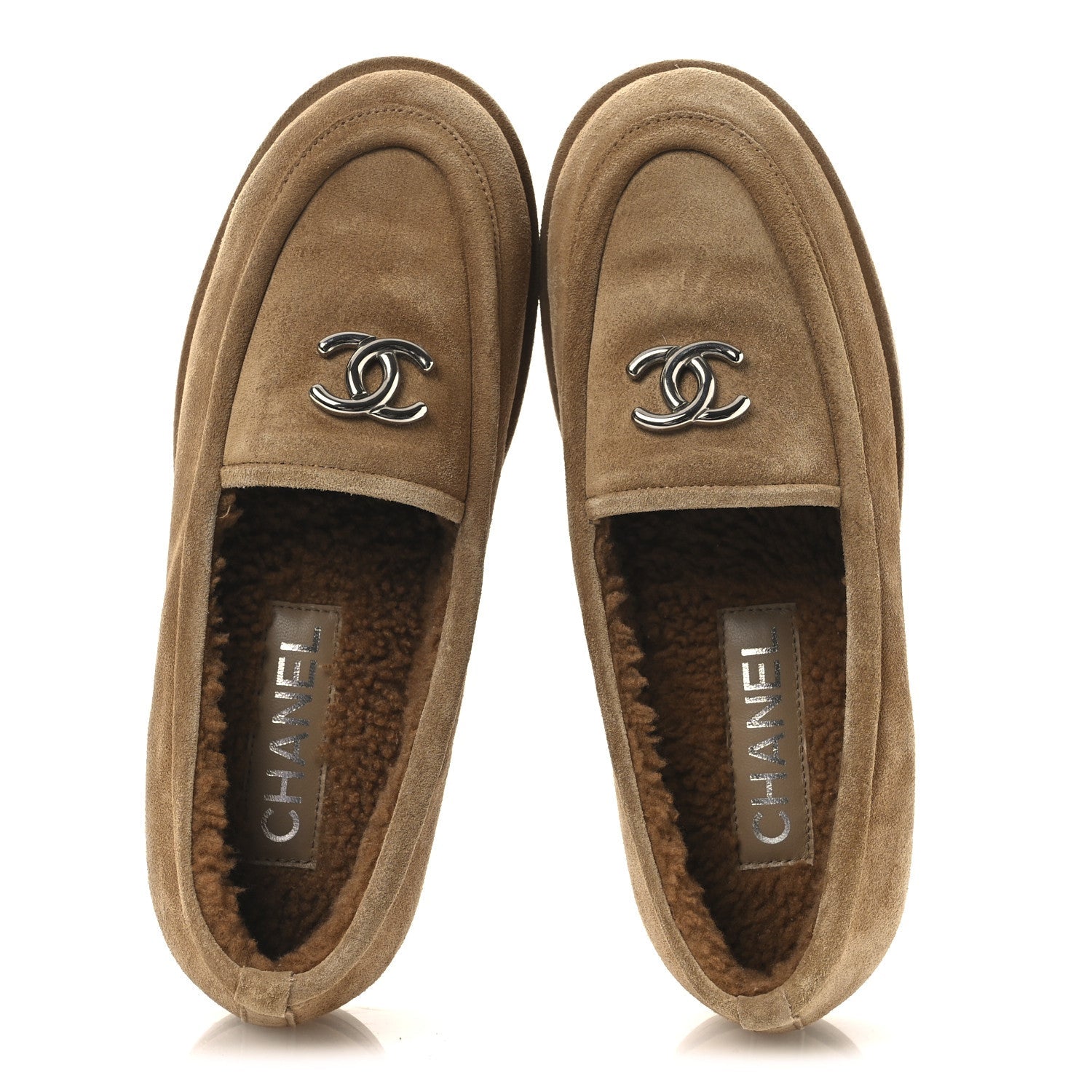 Suede Calfskin CC Loafers 36.5 Dark Beige