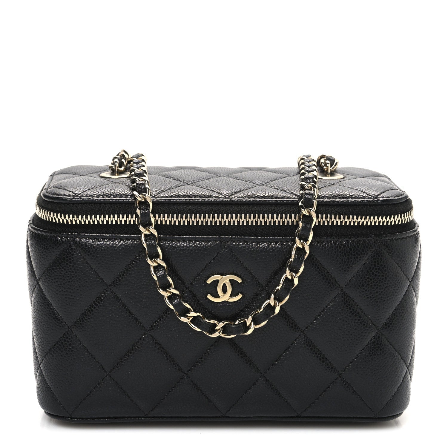 Caviar Quilted Small Vanity Case With Chain Black
