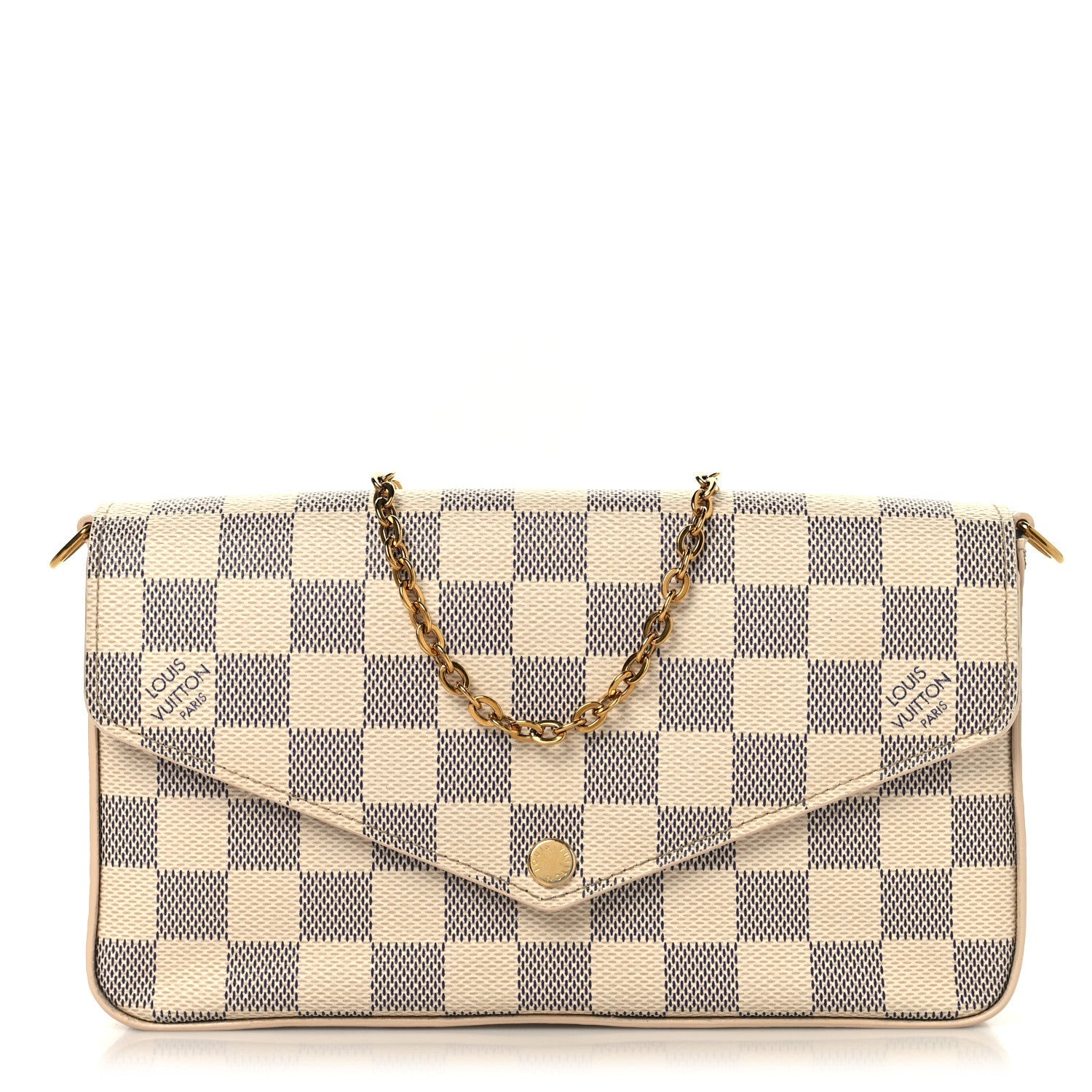 Damier Azur Pochette Felicie Chain Wallet Rose Ballerine