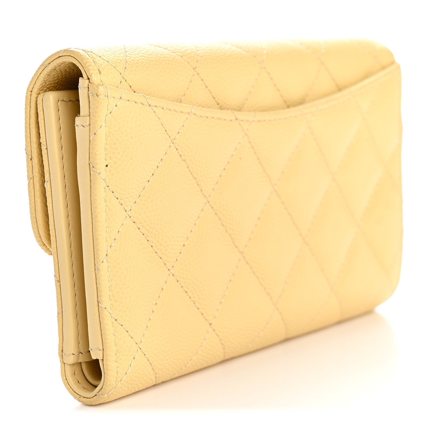 Caviar Quilted Medium Flap Wallet Light Yellow