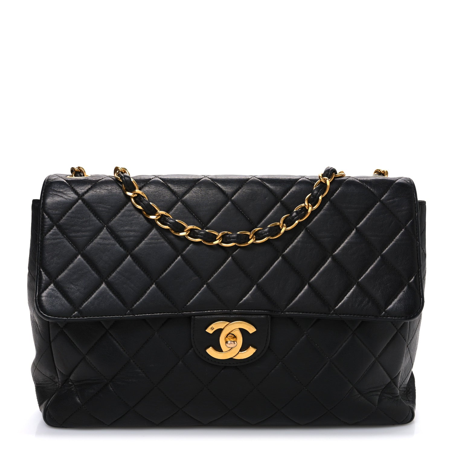 Lambskin Quilted Jumbo Single Flap Black