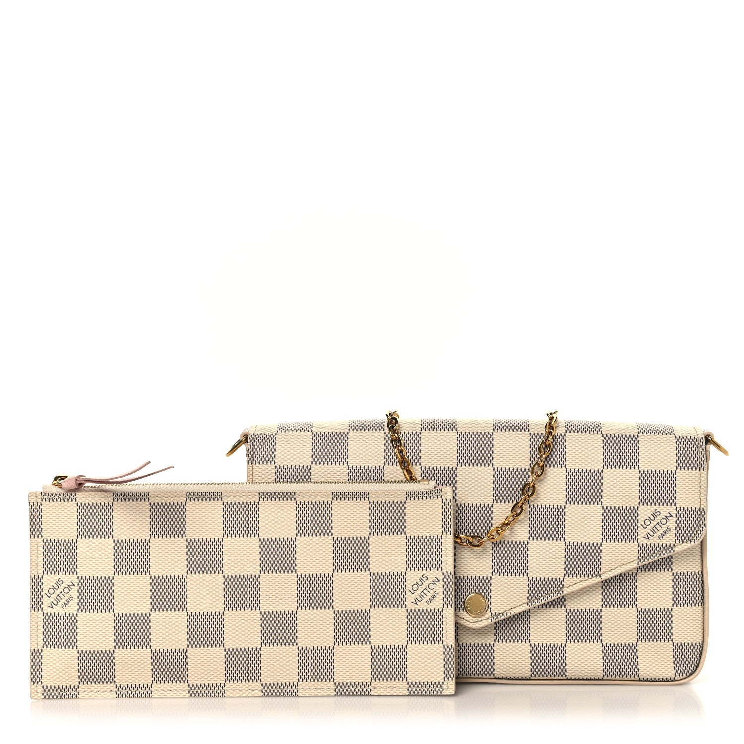 Damier Azur Pochette Felicie Chain Wallet Rose Ballerine