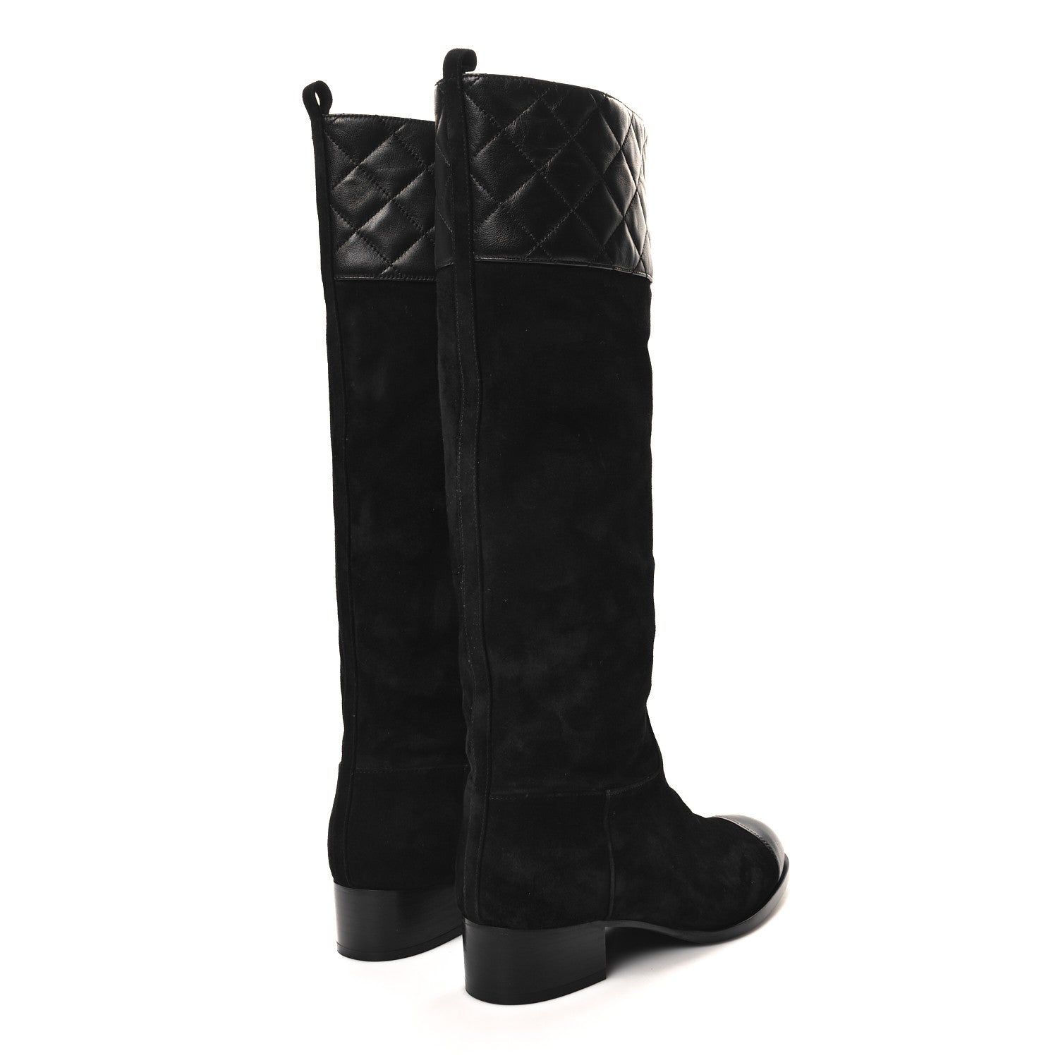 Suede Calfskin Lambskin Quilted Knee High Boots 37 Black