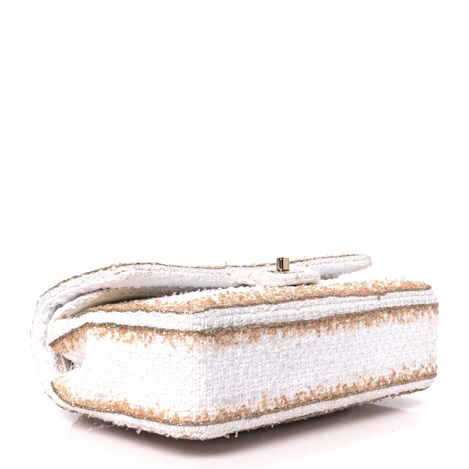Metallic Tweed Medium Double Flap White Gold