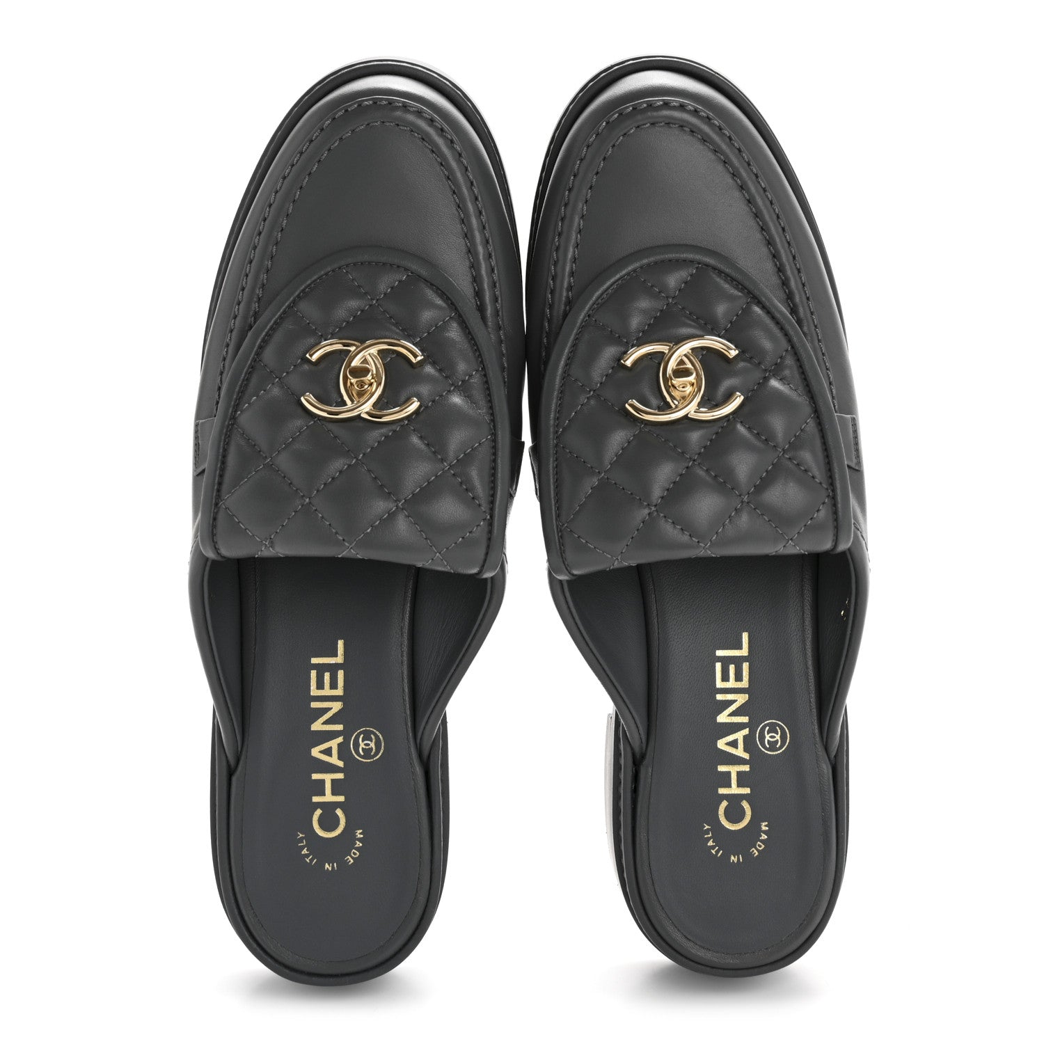 Lambskin Quilted CC Turnlock Mules 39 Grey
