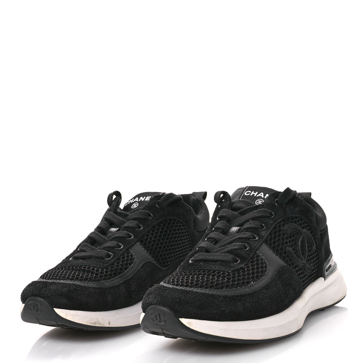 Calfskin Mesh Lycra Suede Womens Logo Sneakers 39 Black