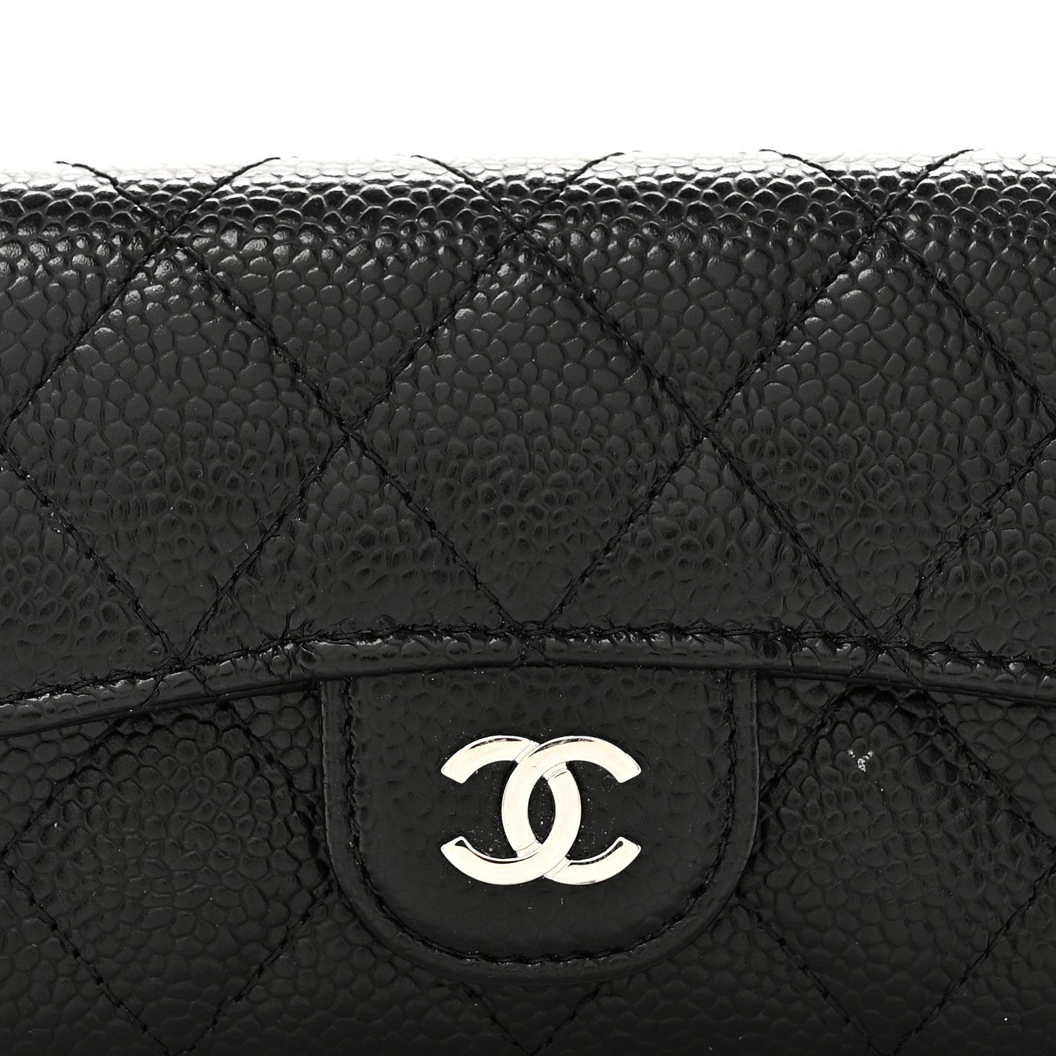 Caviar Quilted Flap Card Holder Wallet Black