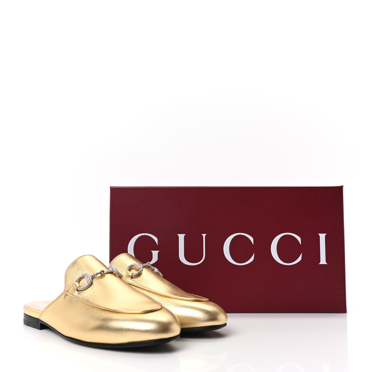Nappa Silk Crystal Horsebit Womens Princetown Slippers 36.5 Gold