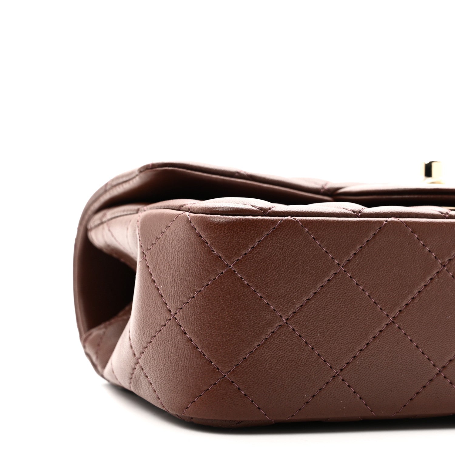 Lambskin Quilted Mini Top Handle Rectangular Flap Dark Brown