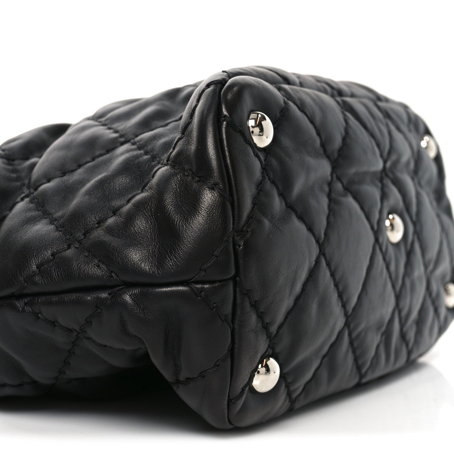 Calfskin Contrast Stitch Tote Black