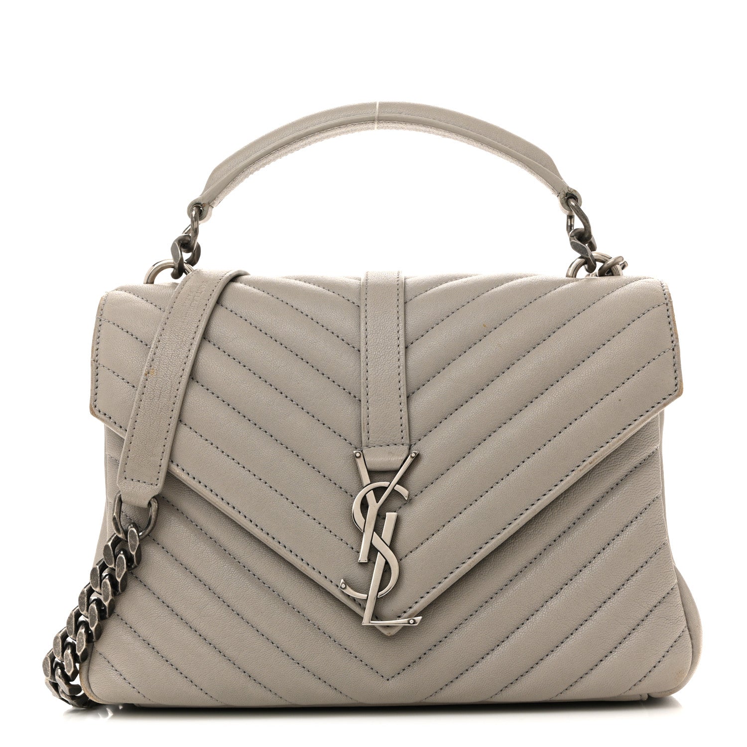 Sheepskin Matelasse Chevron Monogram Medium College Bag Light Grey