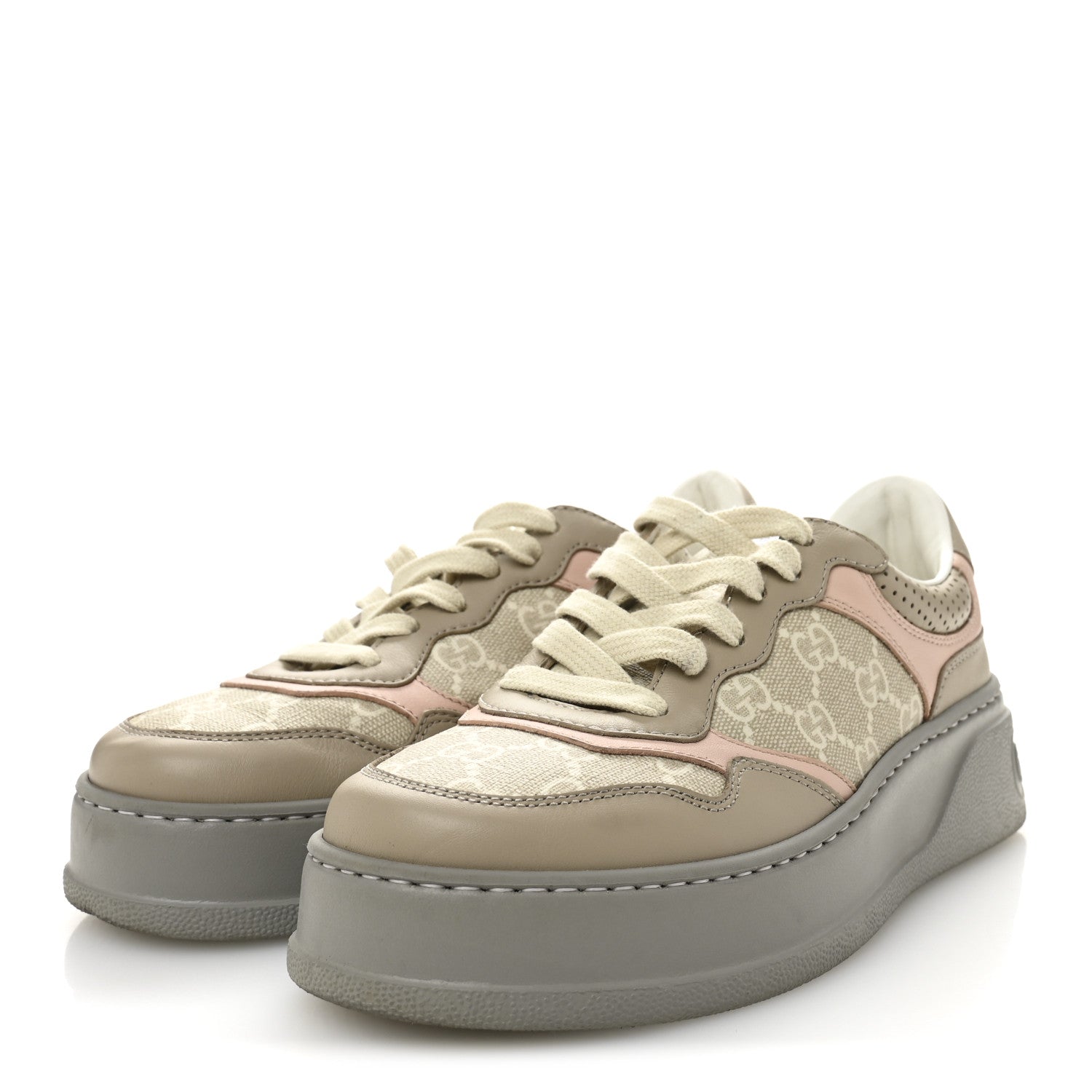 Calfskin GG Supreme Monogram Perforated Womens Platform 55mm Sneakers 37 Apricot Pink Beige Grey