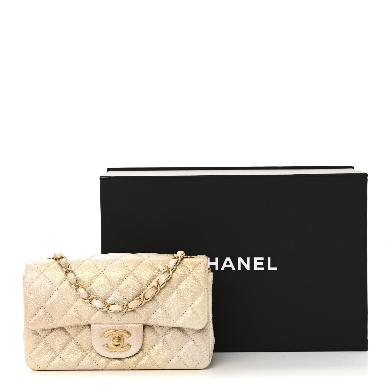 Metallic Goatskin Quilted Mini Rectangular Flap Gold