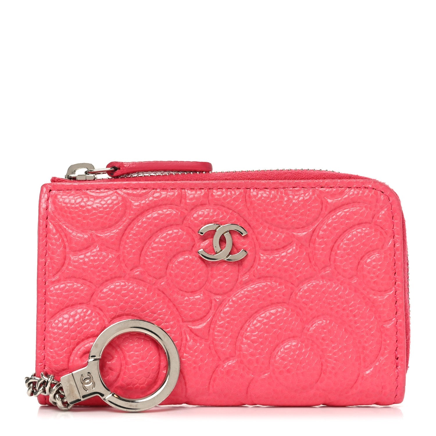 Caviar Camellia Embossed Key Holder Case Pink