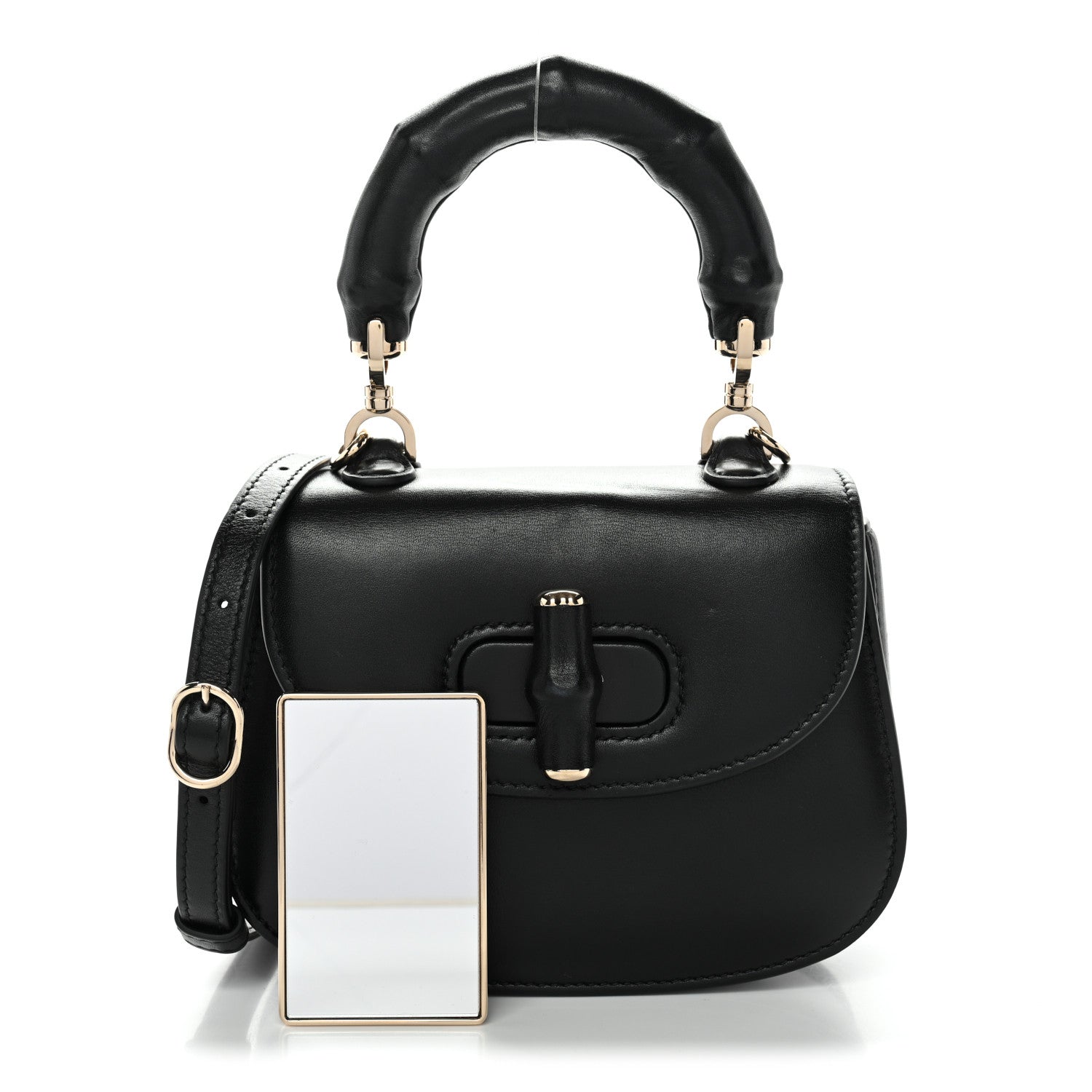 Boarded Dyana Lux Calfskin Web Monochrome Mini Bamboo 1947 Top Handle Bag Black