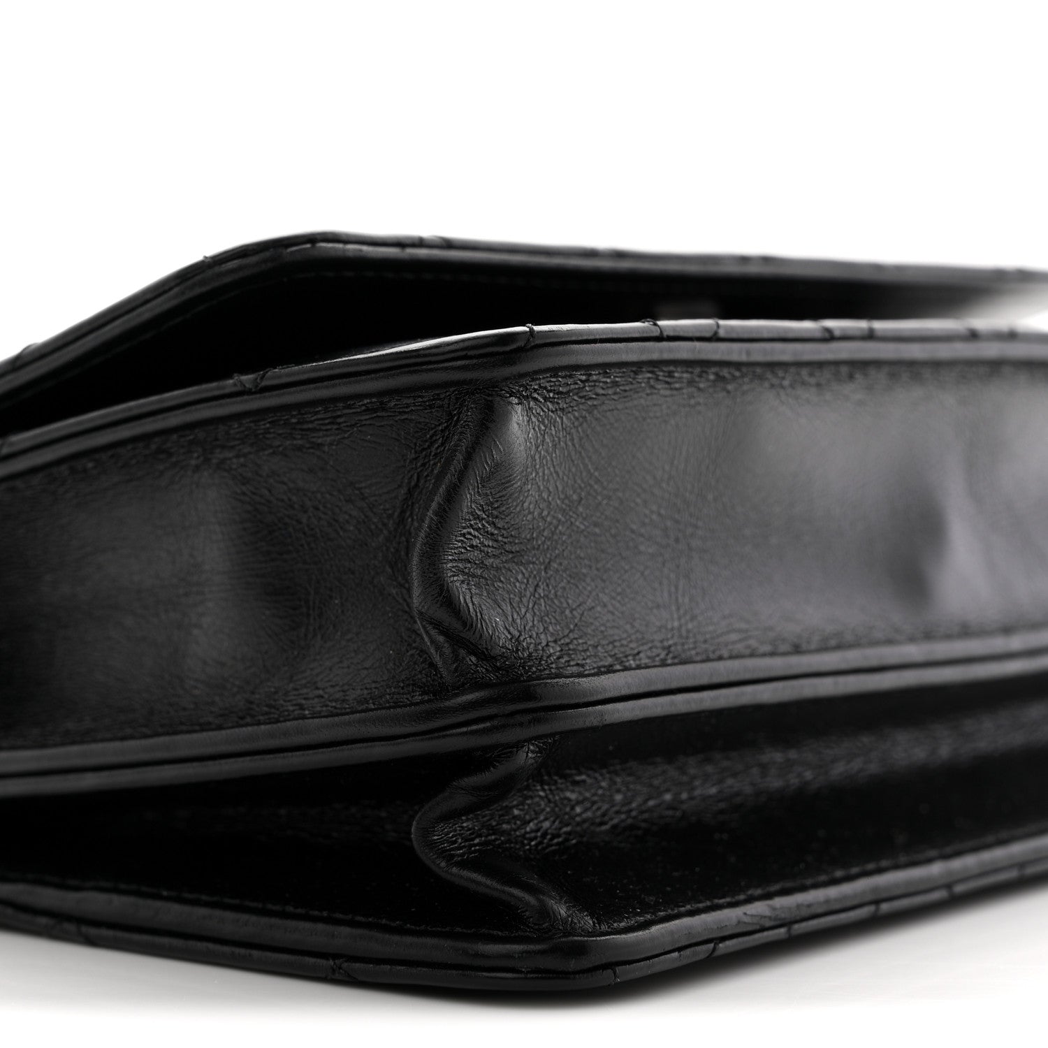 Shiny Crumpled Calfskin Crystal Quilted Precious Handle Clutch With Chain Black
