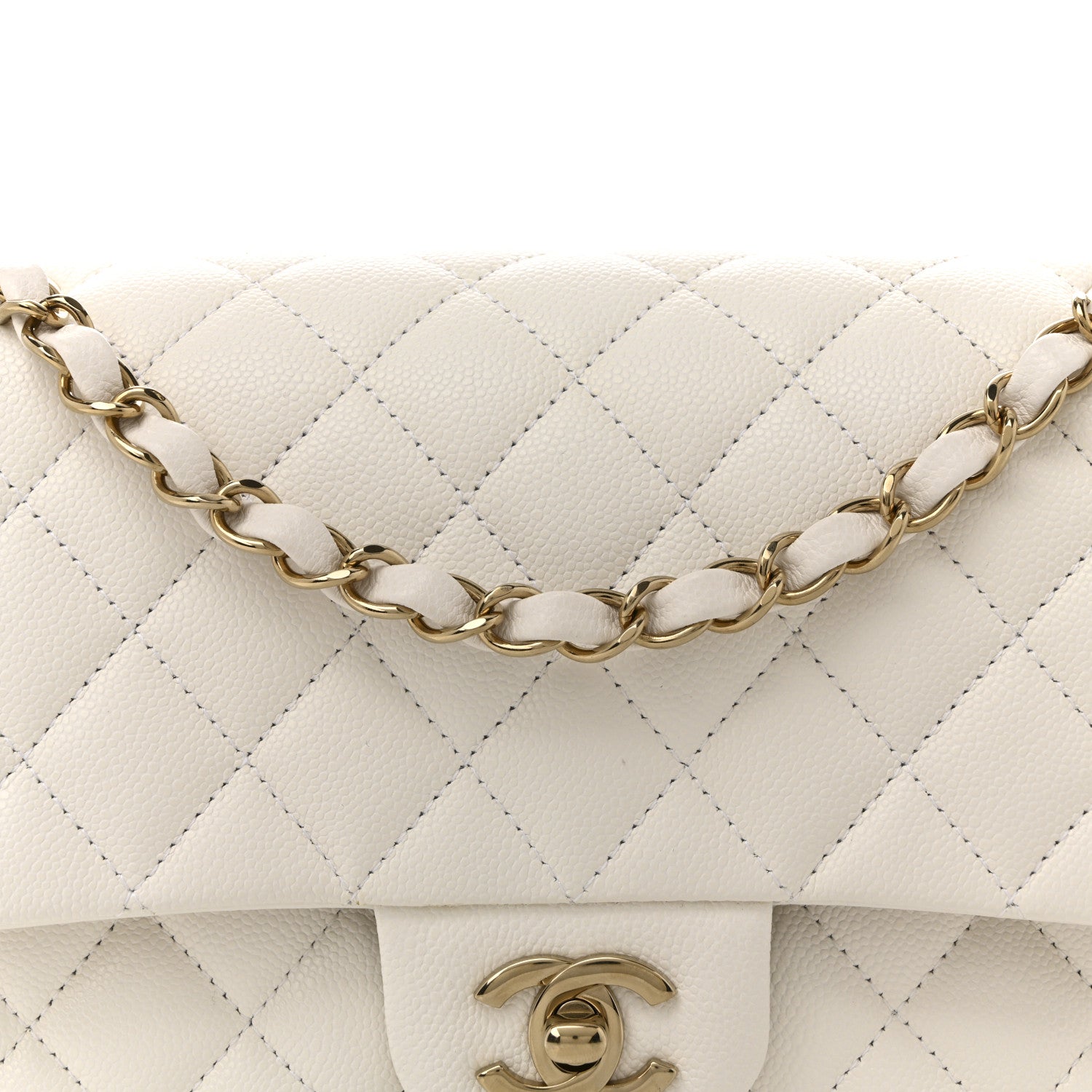 Caviar Quilted Medium Double Flap White