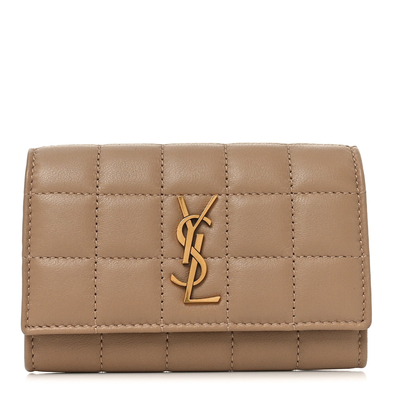 Lambskin Carre Quilted Cassandre Compact Envelope Card Case Dark Toffee