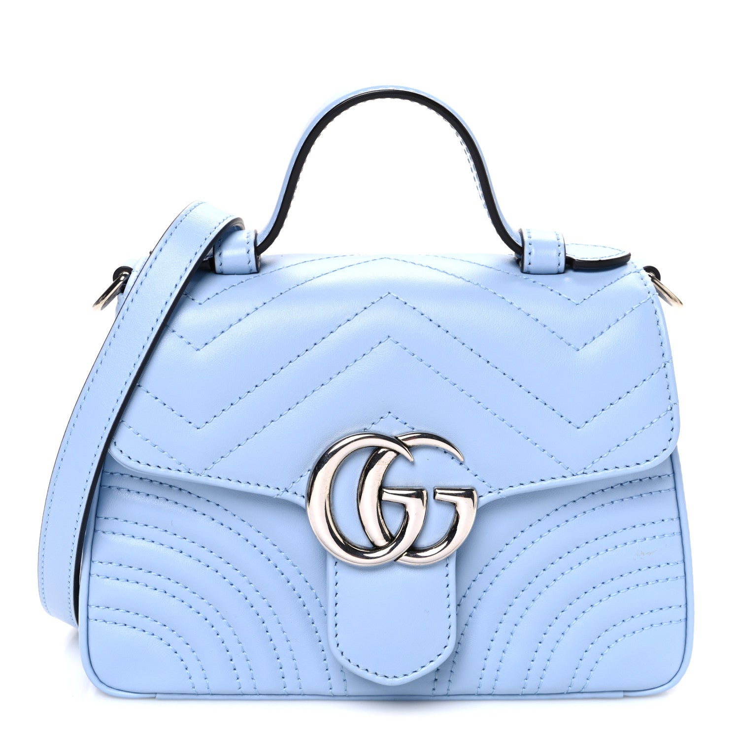Calfskin Matelasse Mini GG Marmont Top Handle Shoulder Bag Porcelain Light Blue