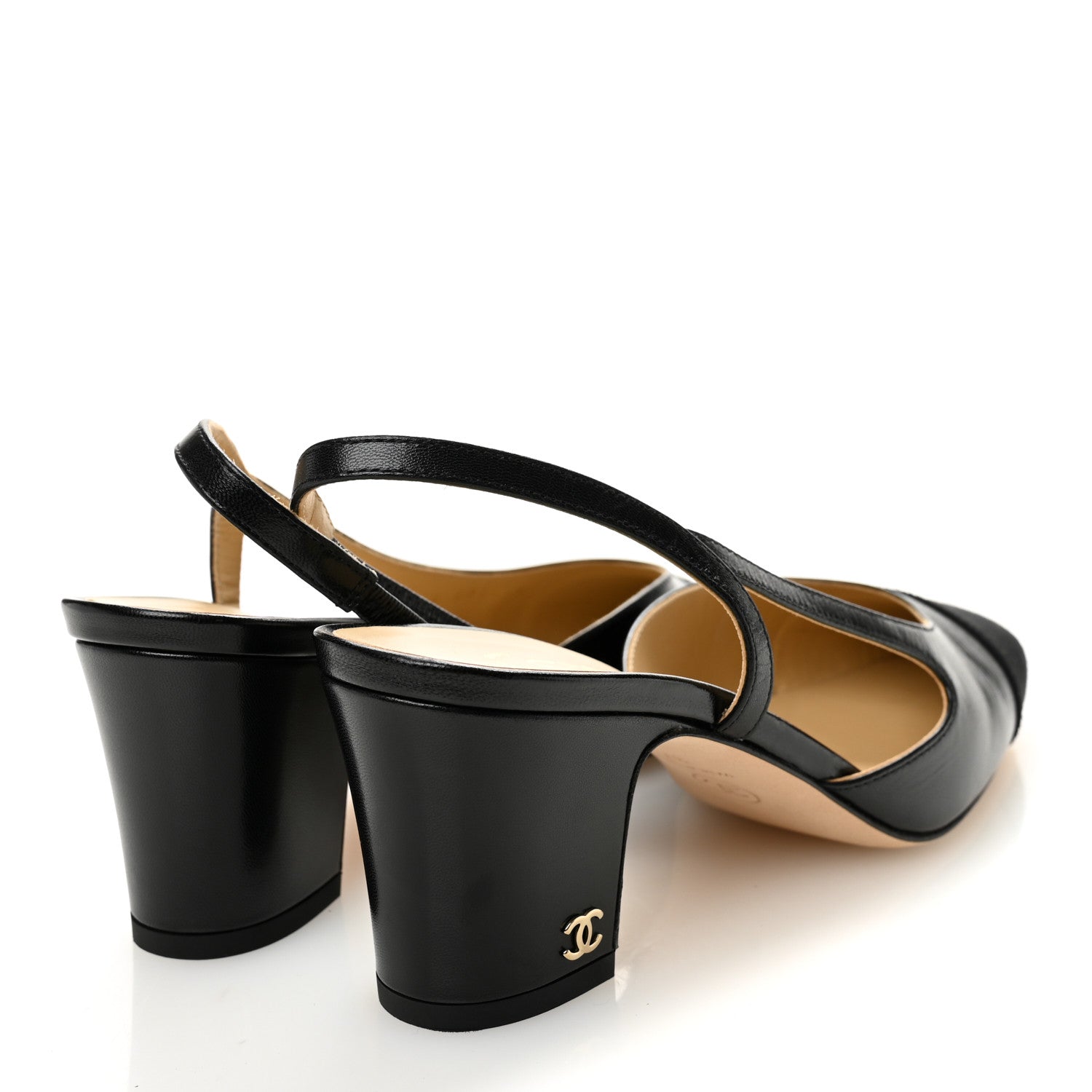 Goatskin Grosgrain Cap Toe CC Slingback Pumps 37 Black