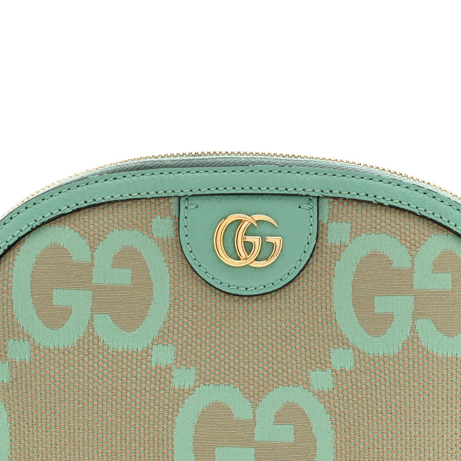 Monogram Jumbo GG Textured Dollar Calfskin Small Ophidia Dome Shoulder Bag Beige Pepperlight Mint