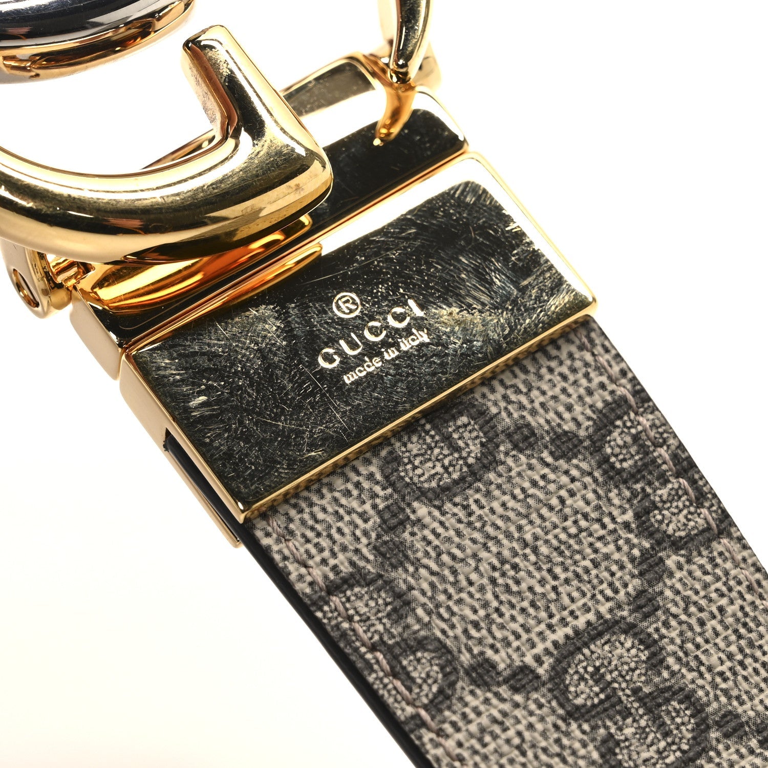 GG Supreme Monogram Plutone Calfskin Double G Reversible 37mm Belt  75 30 Beige Ebony Souffle Rose