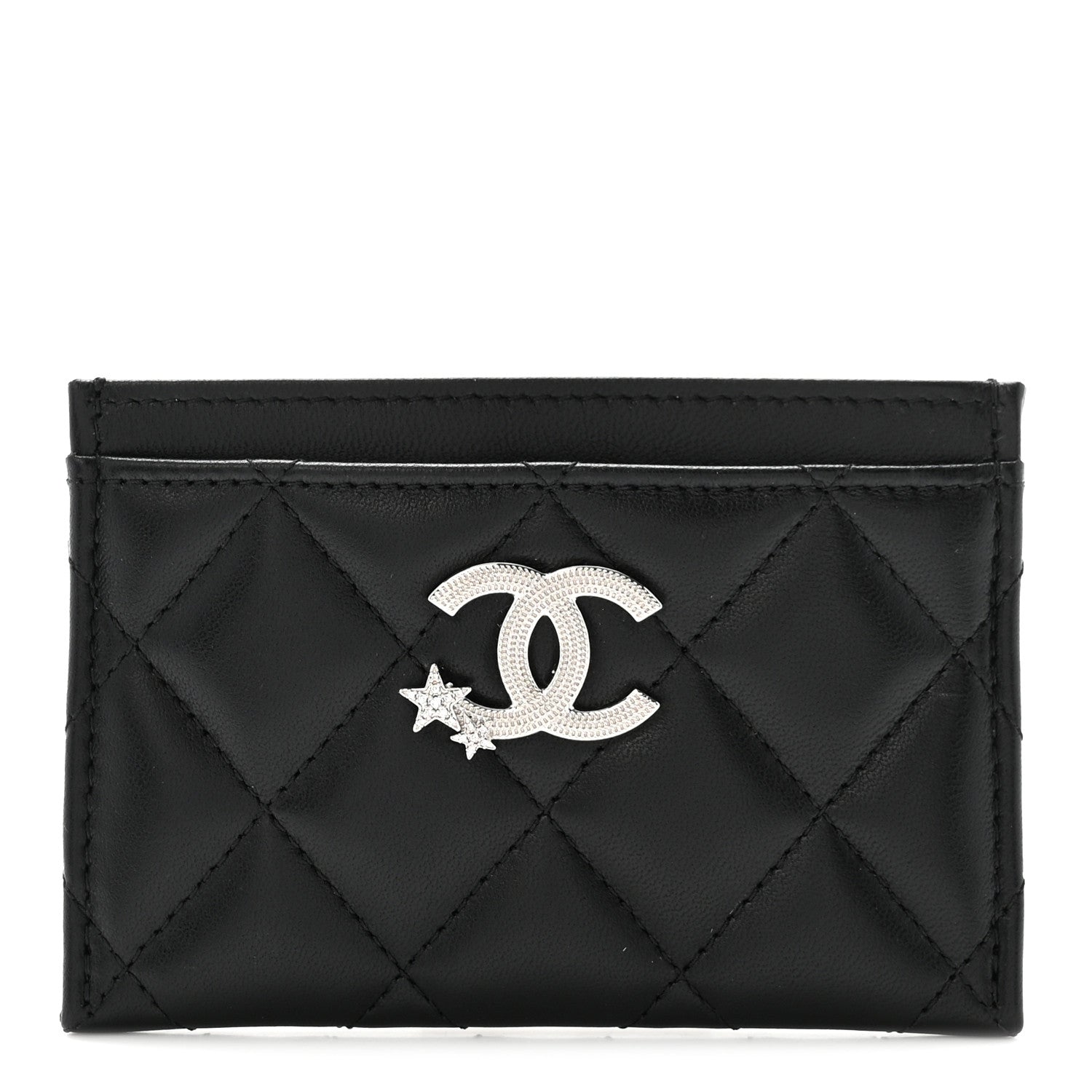 Lambskin Crystal Quilted Studded CC Card Holder Black