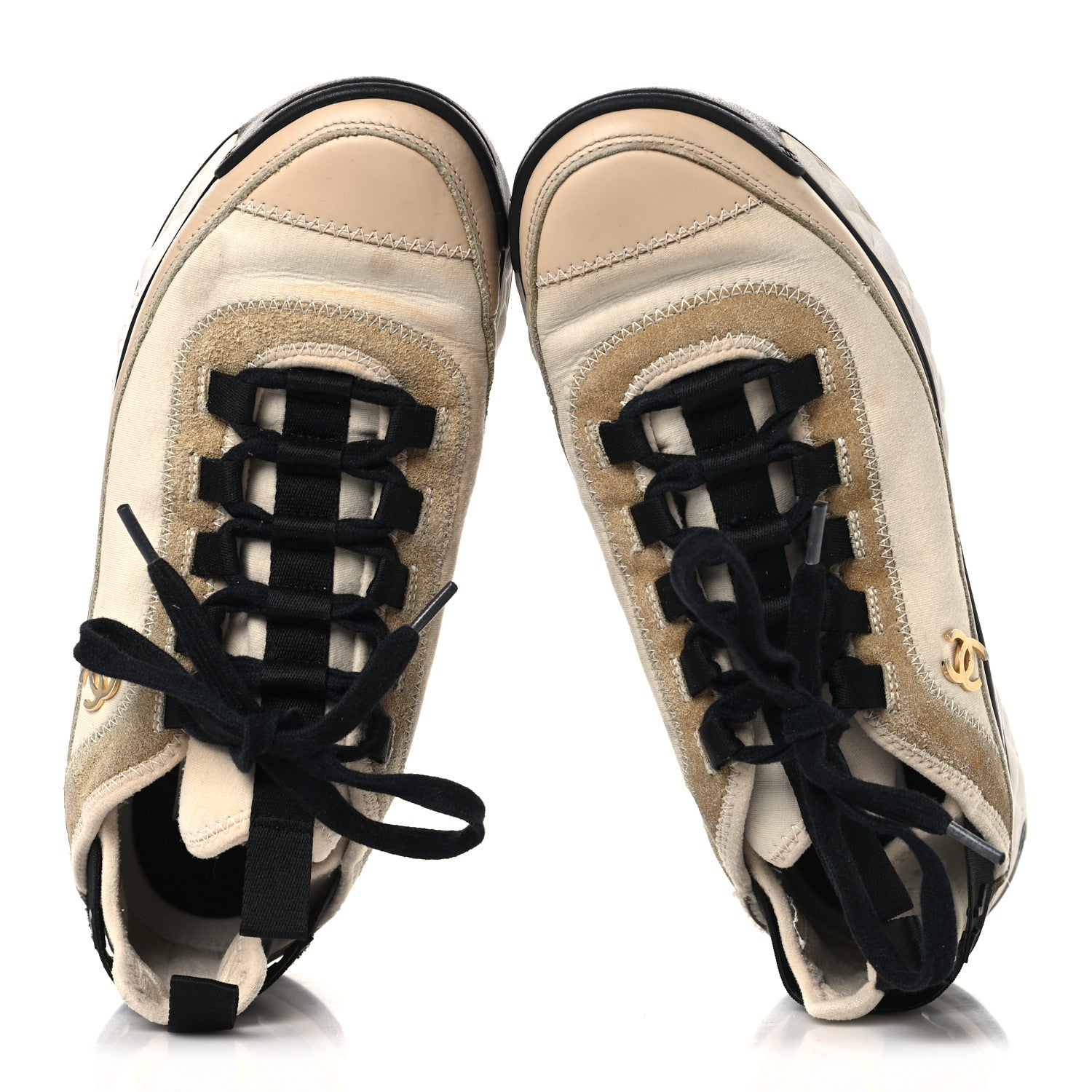 Velvet Calfskin Mixed Fibers CC Sneakers 37 Beige