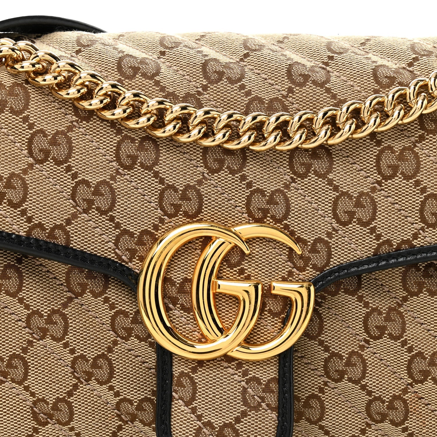 Monogram Matelasse Diagonal Small GG Marmont Shoulder Bag Beige Black